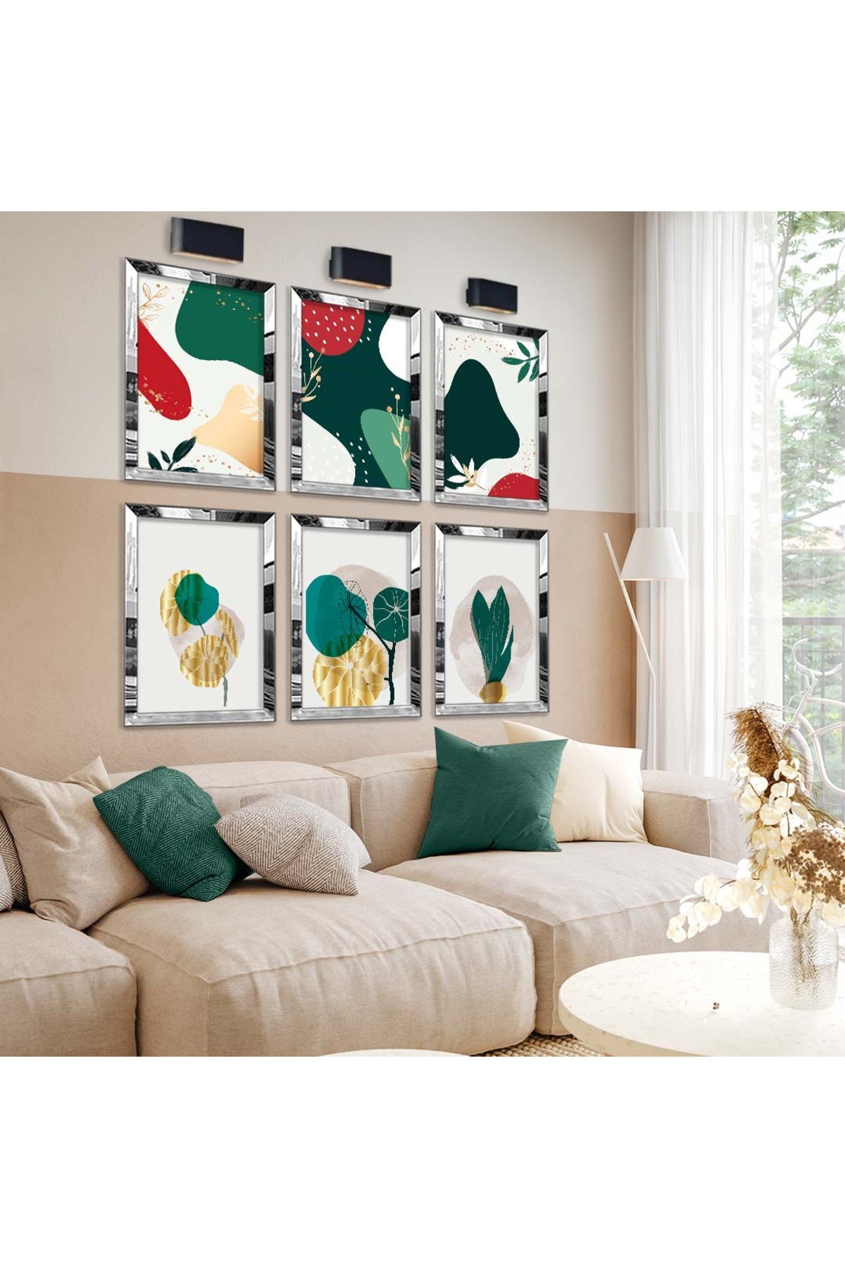Renkli Modern Çizim 6'Lı Pleksi Kenar Solmaz MDF Tablo Seti