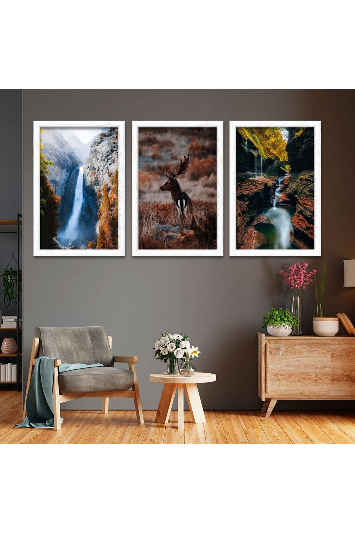 Beyaz Ahşap Çerçeveli Doğa Tablo