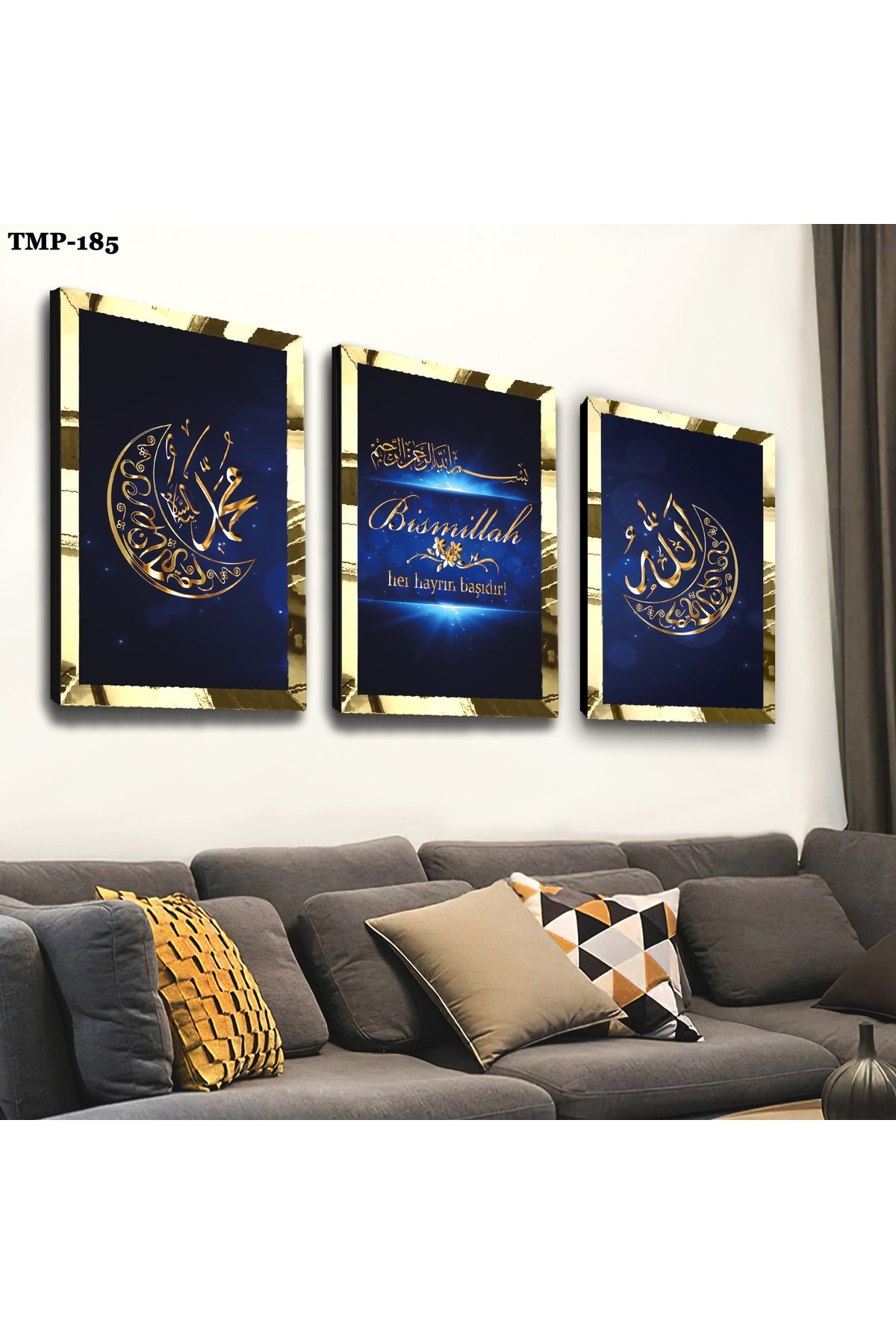 Dini ve İslami Tablo Hz Muhammed Ve Allah Lafzı Dini Gold Pleksili Saat Ve MDF Tablo