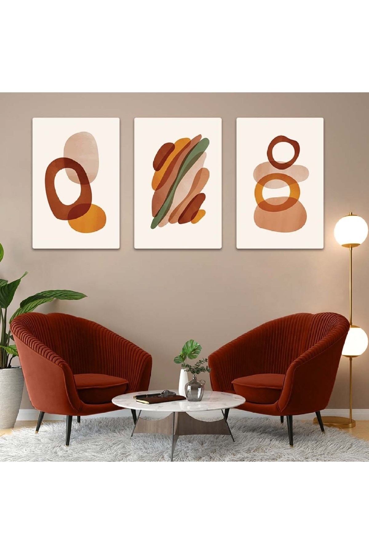 Ofis Tablosu Soyut Desen 3'Lü Solmaz MDF Tablo Set