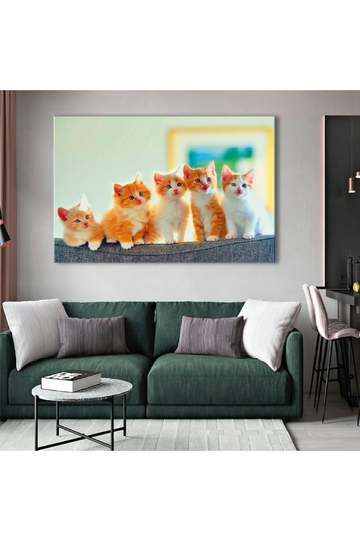 Sevimli Kediler Ahşap Şase Dijital Baskı Kanvas Tablo 120X80Cm