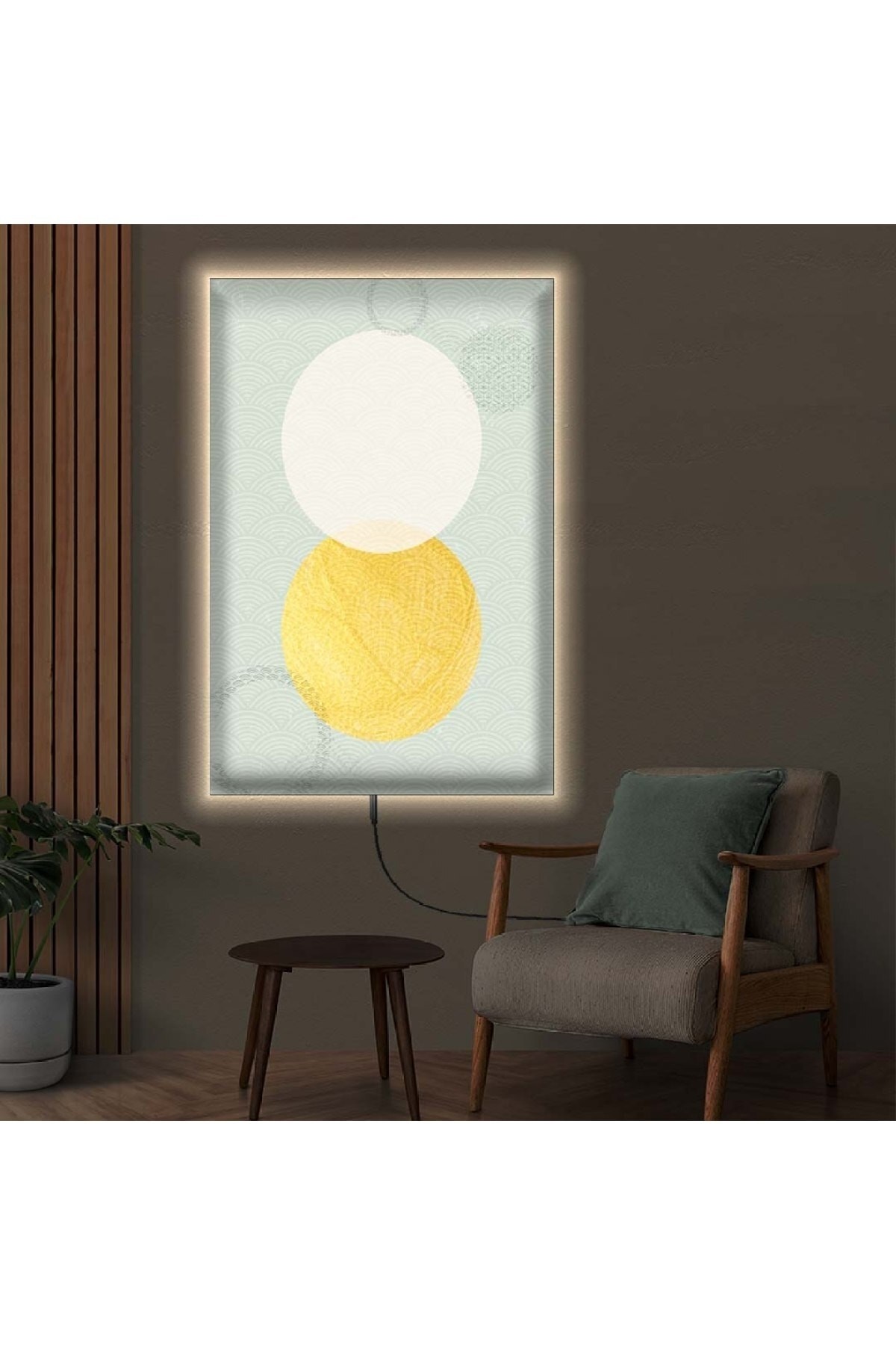 Tasarım Ofis Tablosu Ledli Soyut Desen Ahşap Şase Dijital Baskı Kanvas Tablo 50X70Cm