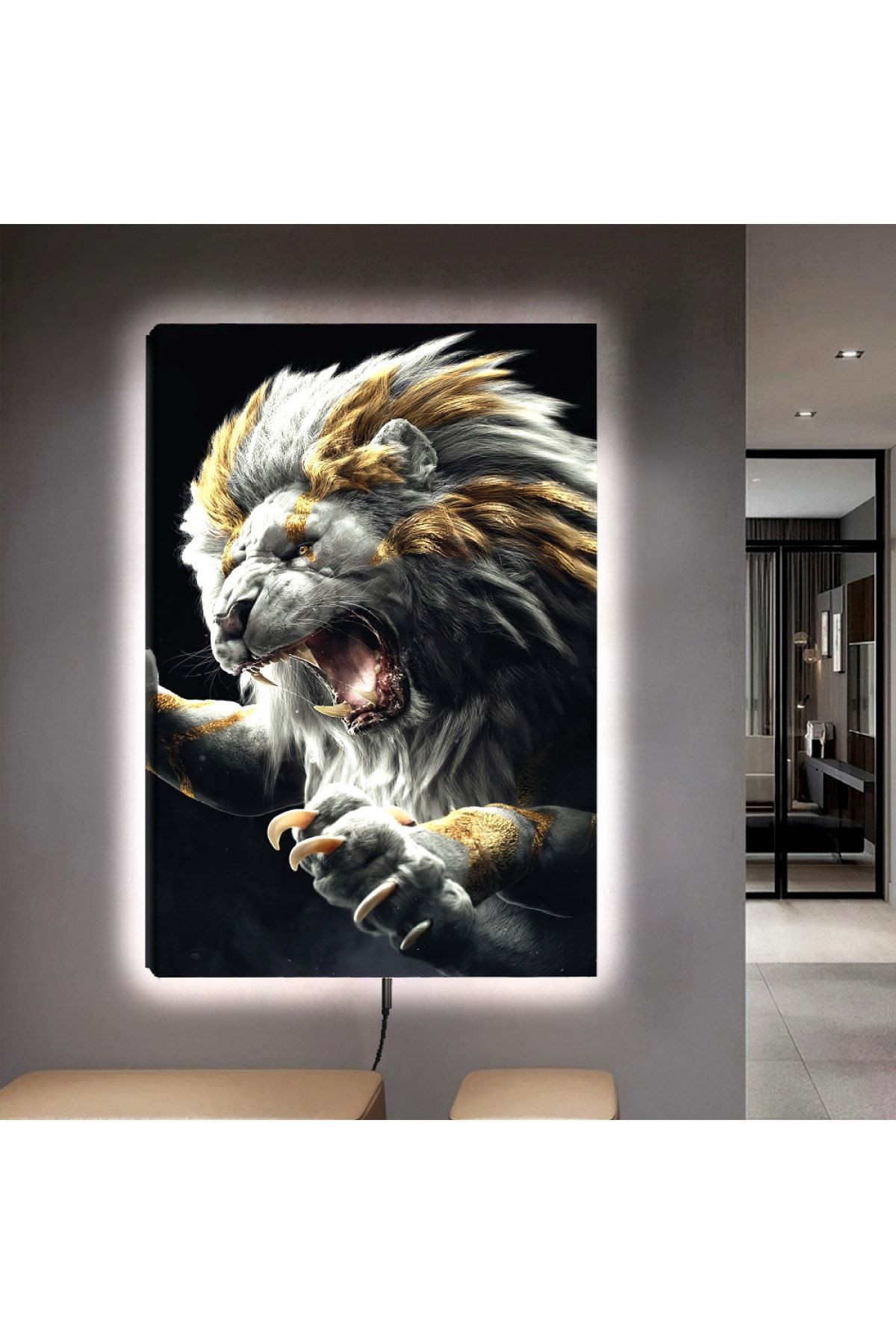 Ledli 90x60 Aslan Kanvas Tablo