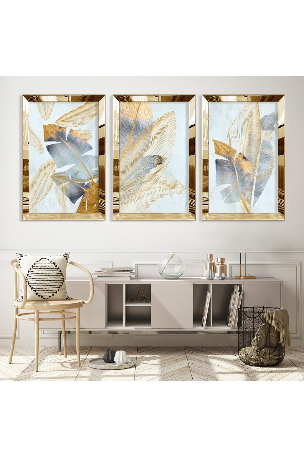 Oturma Odası Tablosu Soyut Desen Gold Pleksi Kenar Solmaz MDF Tablo