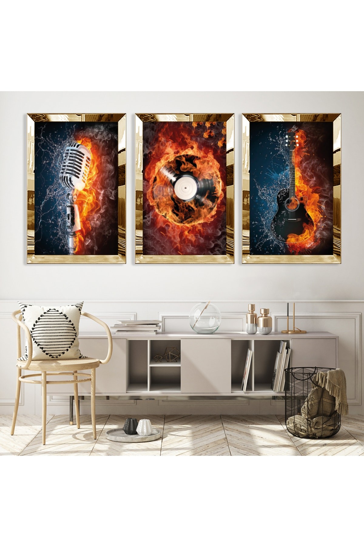 Alevli Müzik Gold Pleksili Saat Ve Solmaz MDF Tablo