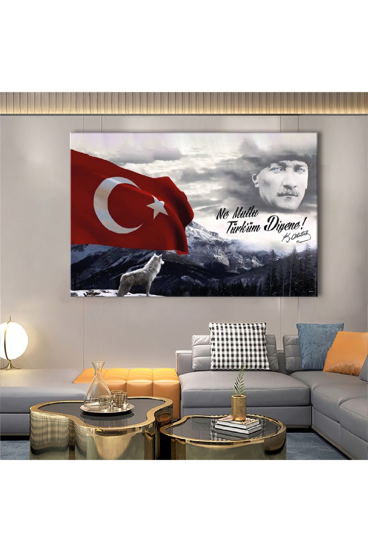 Ne Mutlu Türküm Diyene Ahşap Şase Dijital Baskı Kanvas Tablo 120X80Cm