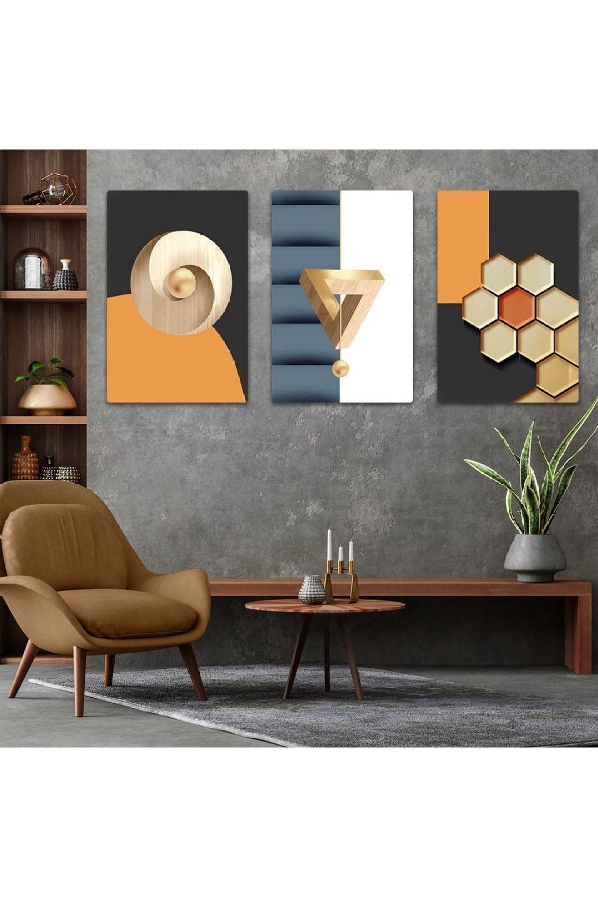 Üçlü Mdf Çok Renk Arka Planlı Minimalist Soyut Desen Tablo Seti