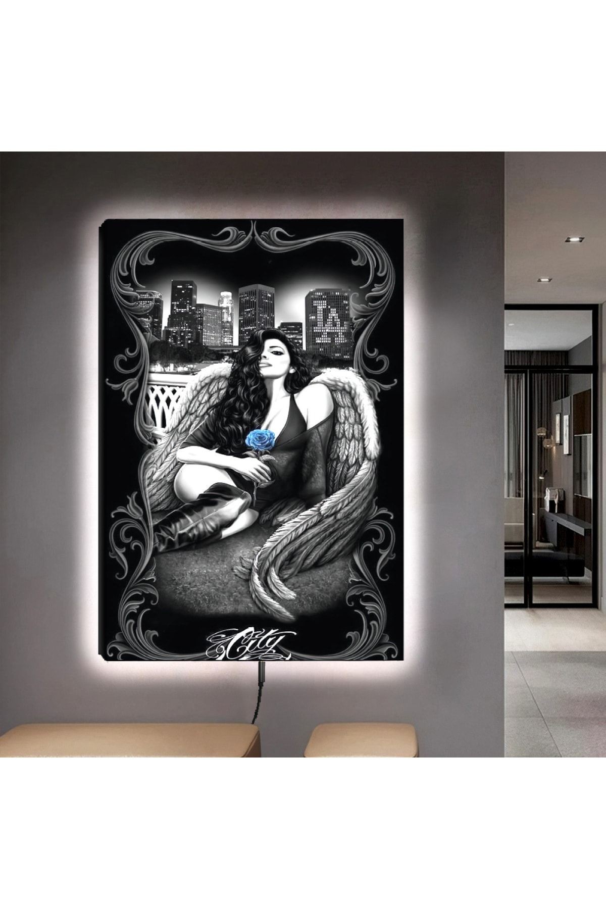 Ledli 90x60 Güzel Kadın Kanvas Tablo