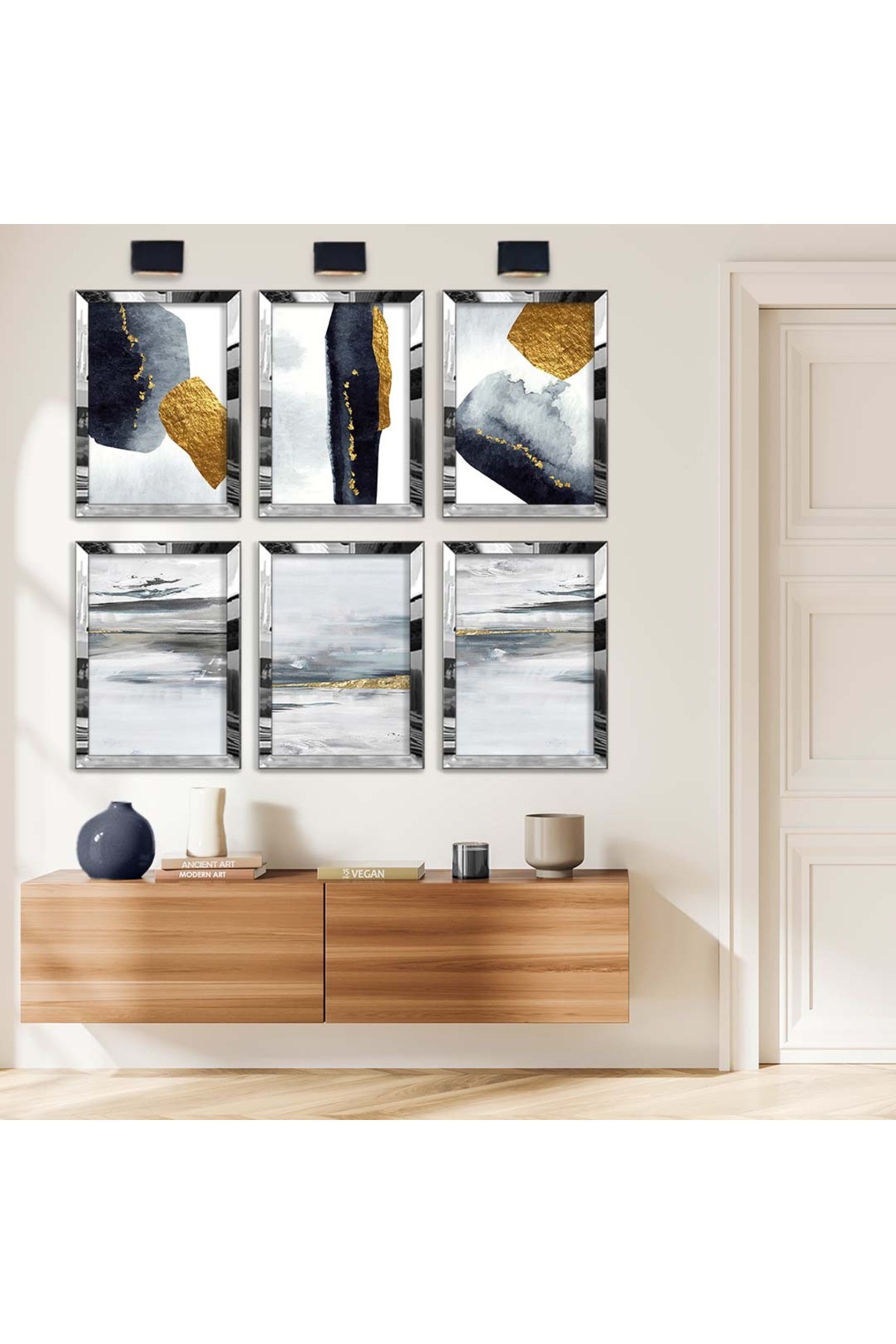 Sanat Tablosu Soyut Çizim Modern Tema 6'Lı Pleksi Kenar Solmaz MDF Tablo Seti