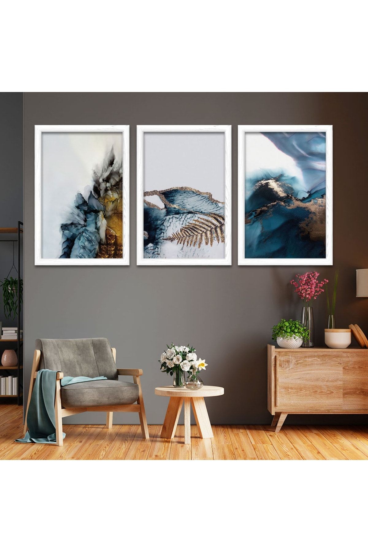 Beyaz Ahşap Çerçeveli Modern Tablo