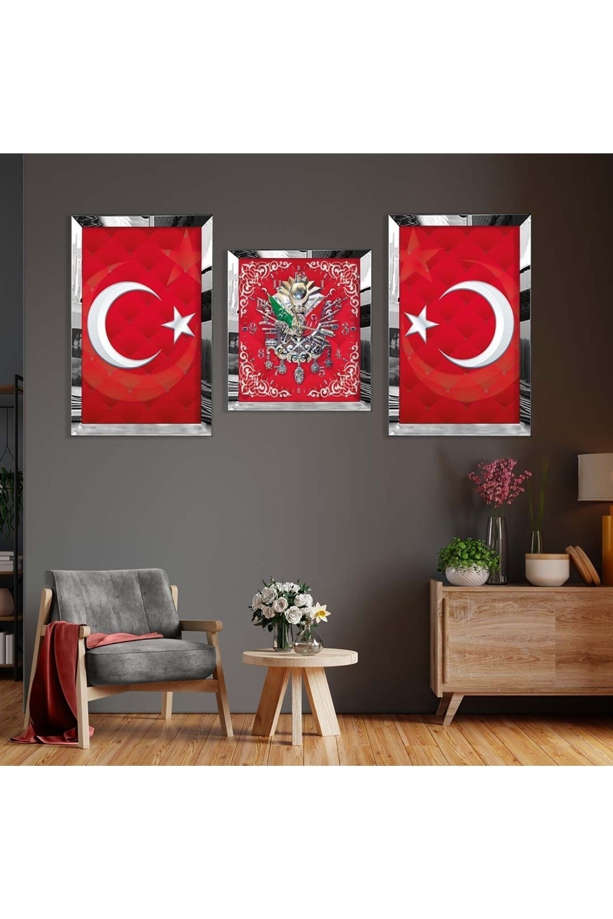Modern Tablo Osmanlı Tuğrası Pleksi Kenar Solmaz MDF Tablo Ve Saat Seti