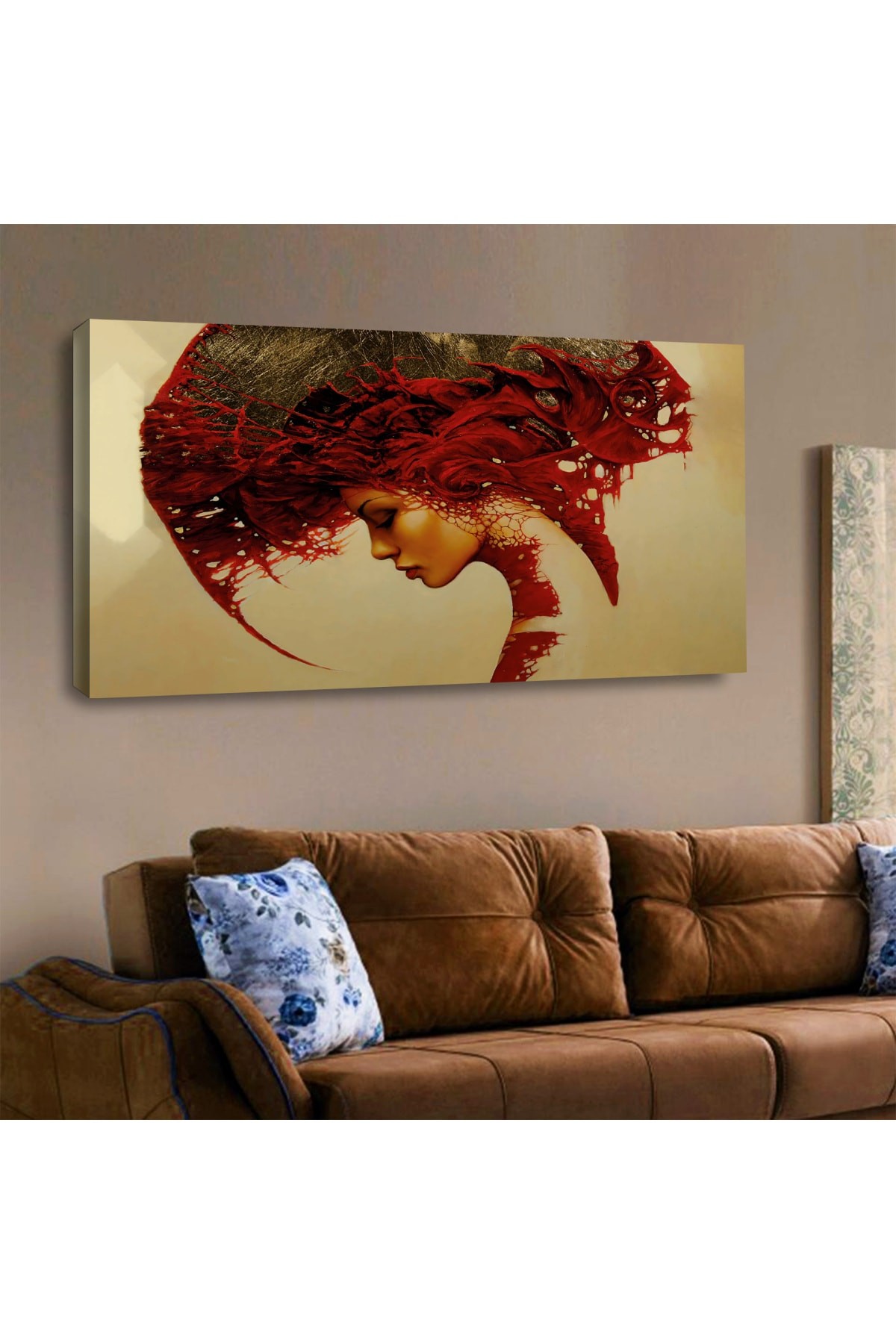 Ahşap Şase Dijital Baskı Kanvas Kadın Modern Tablo 120X60Cm
