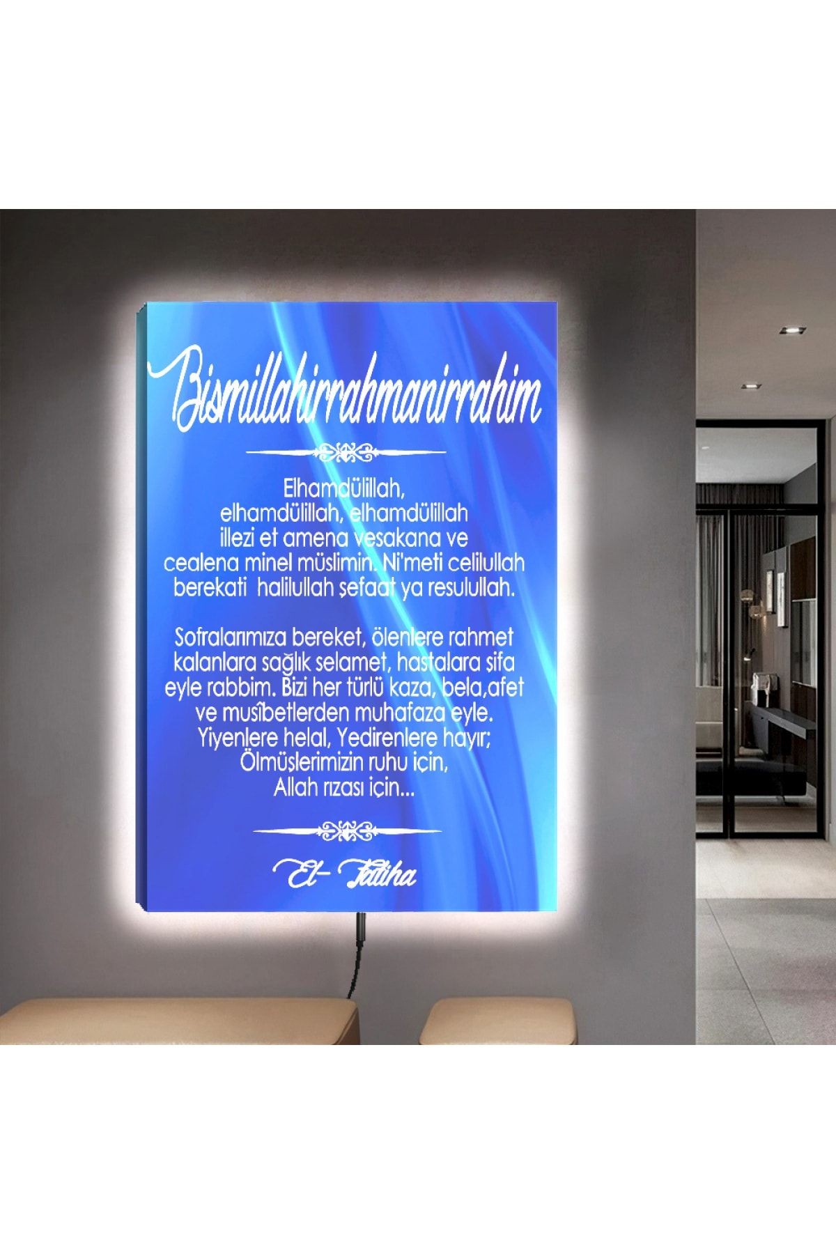 Ledli 90x60 Bismillahirrahmanirrahim Kanvas Tablo