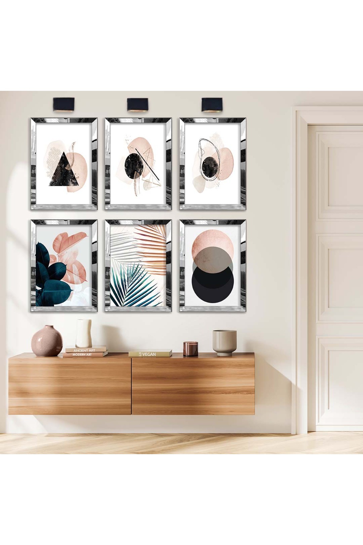 Minimalist Geometrik Çizim Soyut Tema 6'Lı Pleksi Kenar Solmaz MDF Tablo Seti