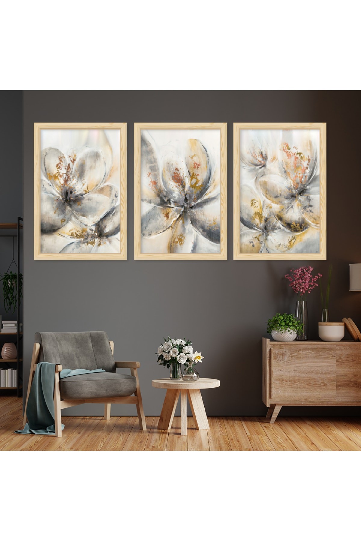 Minimal Sanatsal Ahşap Çerçeveli Kolaj Çizim Tablo