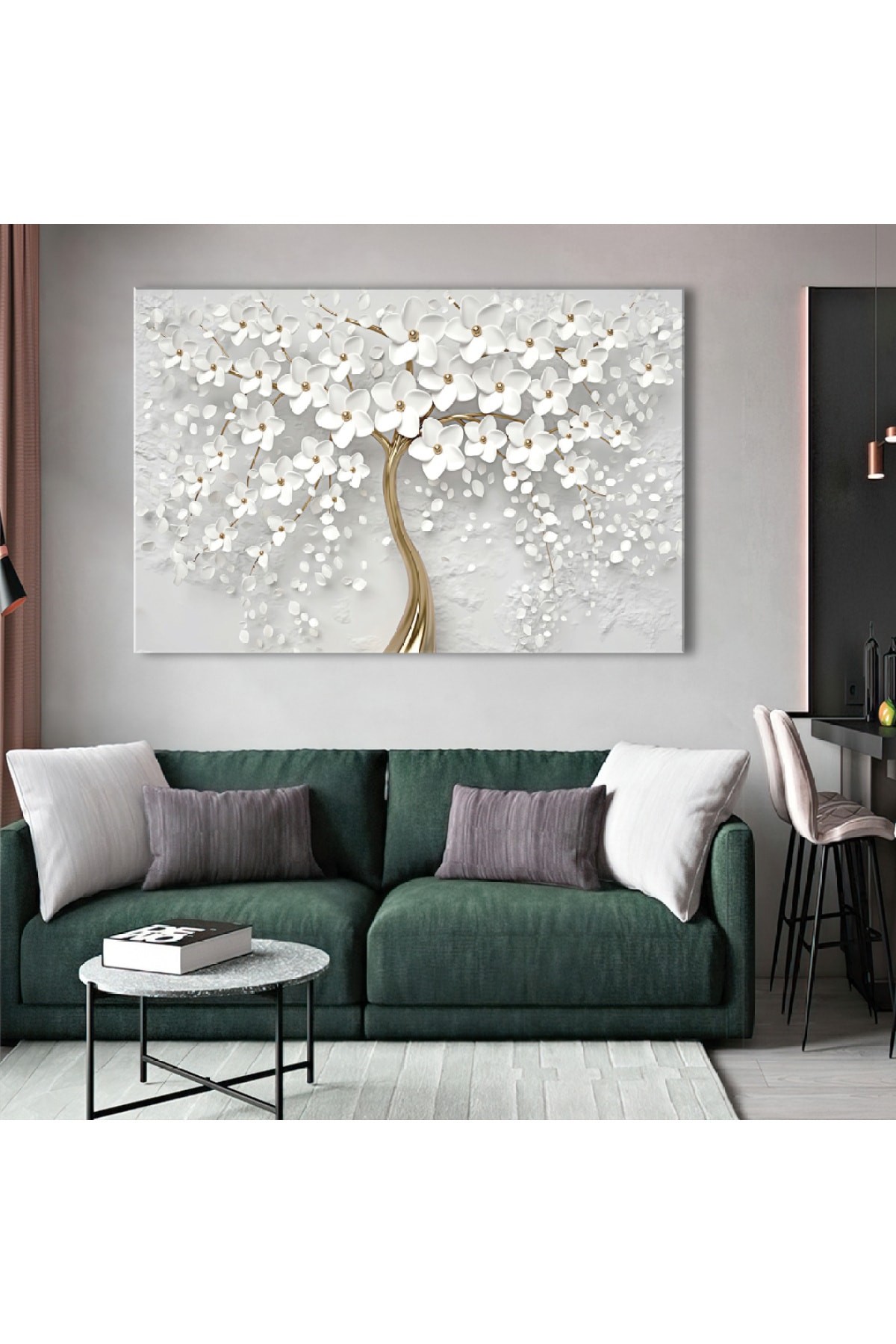 Beyaz Çiçek Ahşap Şase Dijital Baskı Modern Kanvas Tablo 120X80Cm