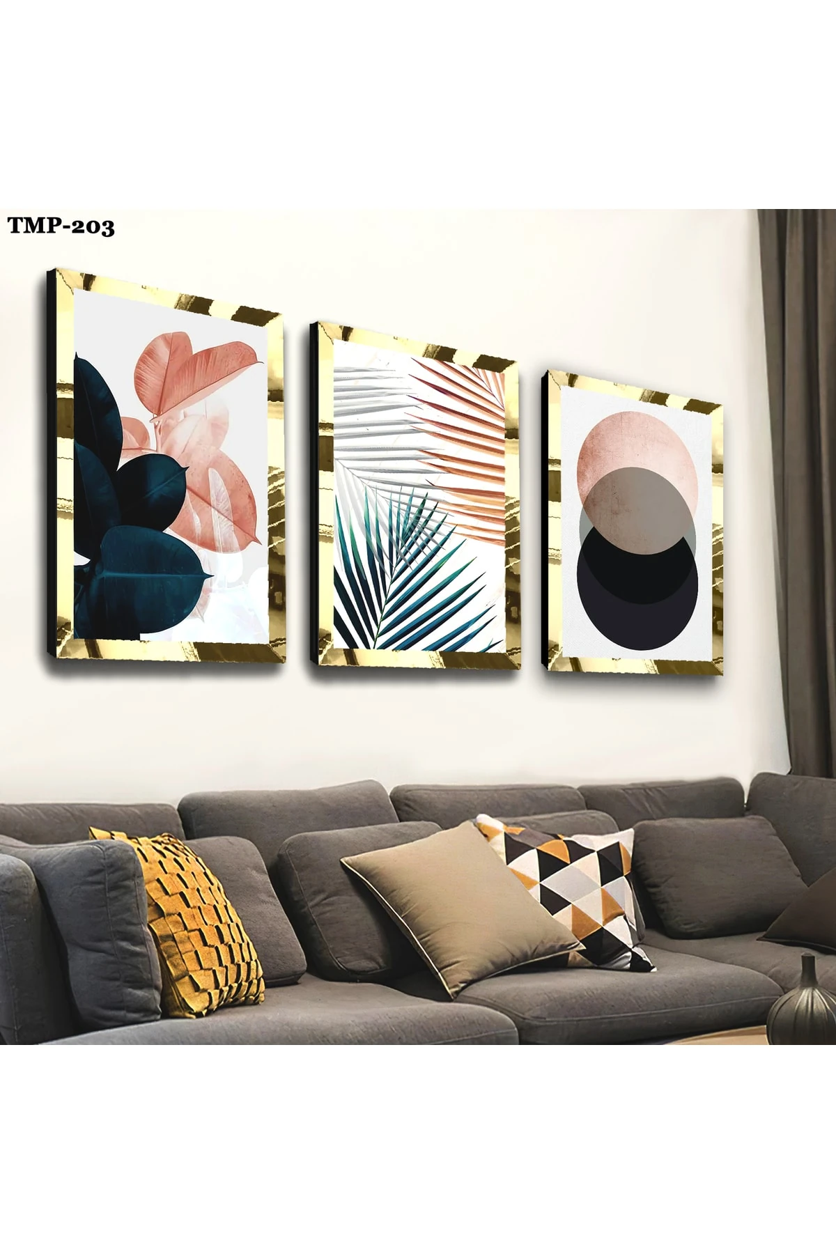 Ofis Tablosu Kolaj Çizim Gold Pleksili Saat Ve Solmaz MDF Tablo