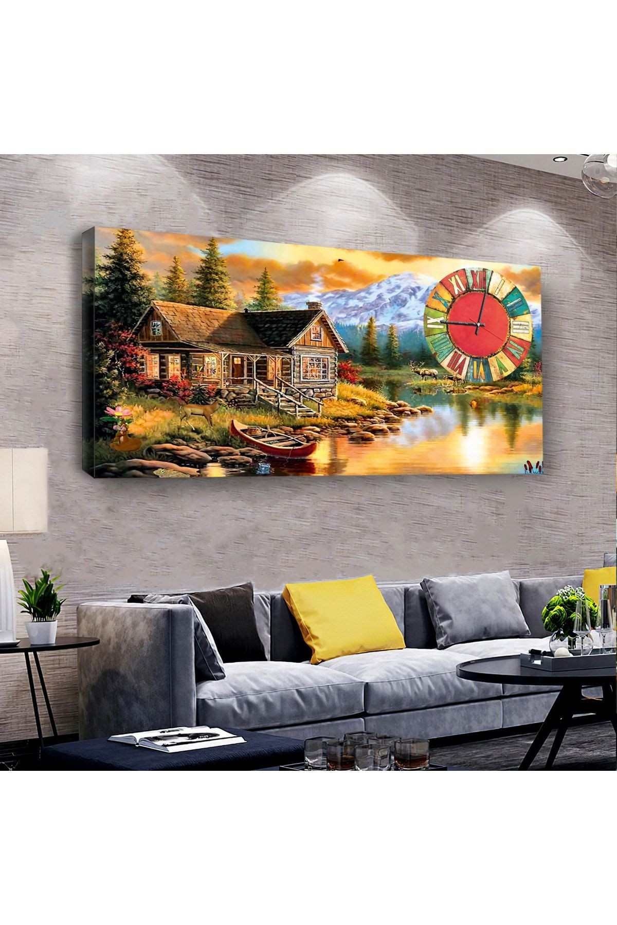 Yağlı Boya Görünümlü Resim 120 X 60 Saatli Kanvas Tablo
