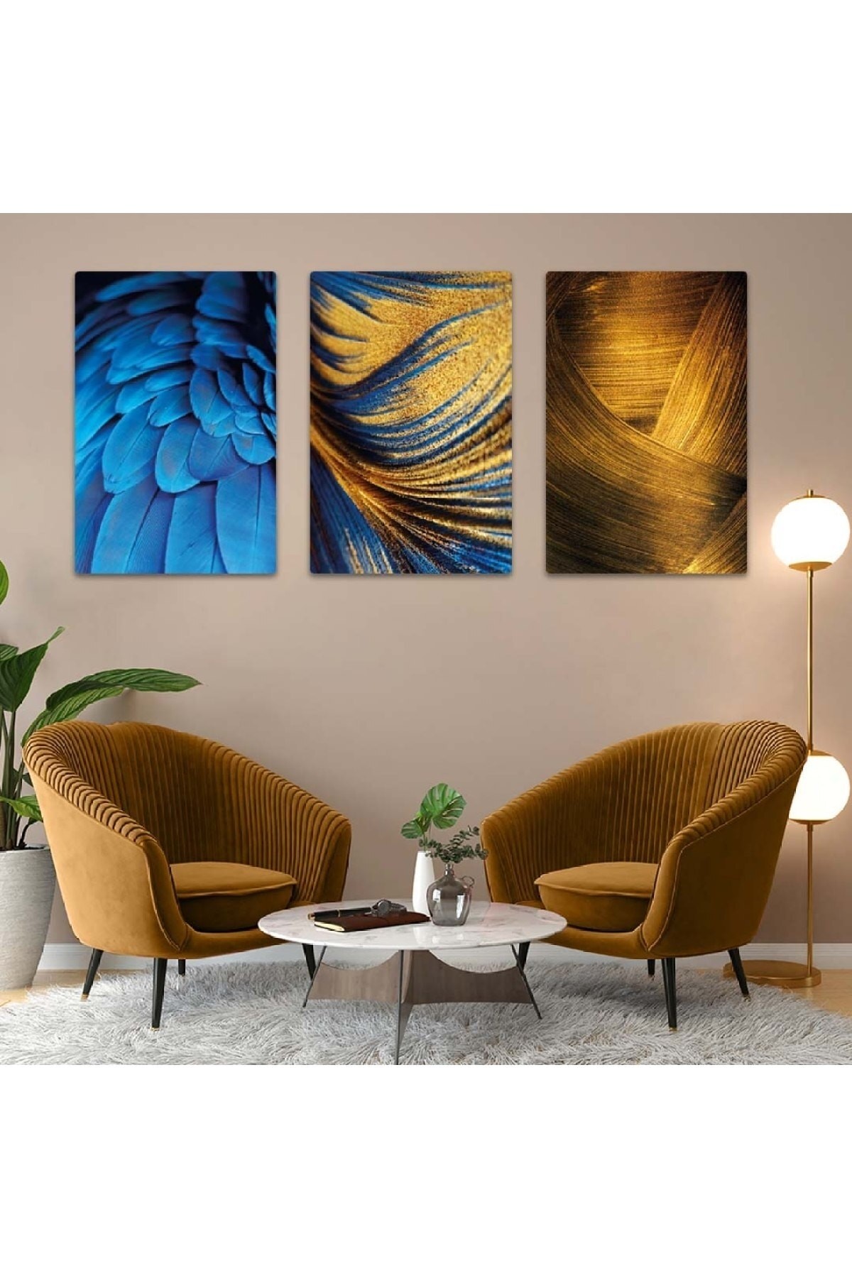 Sanatsal Kolaj Çizim 3'Lü Solmaz MDF Tablo Set
