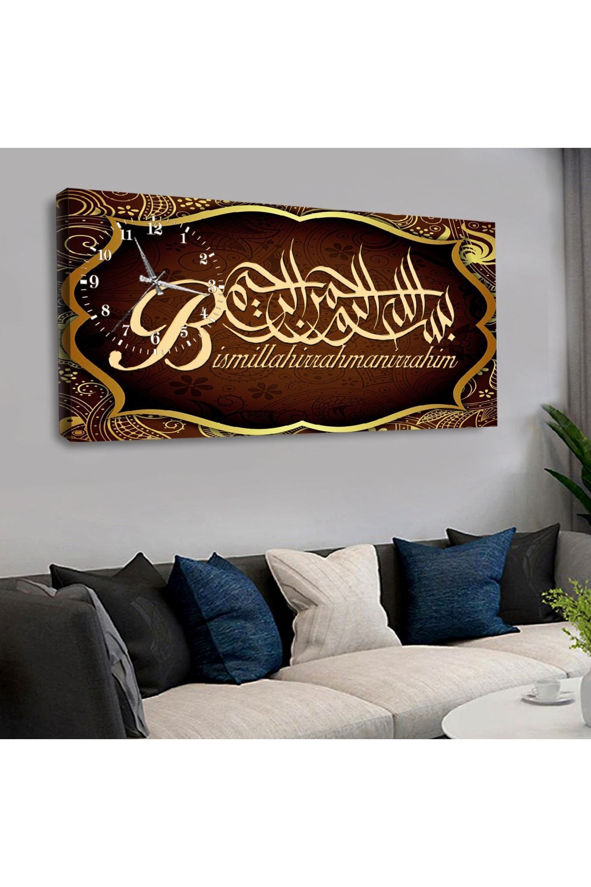 120x60 Saatli Bismillahirrahmanirrahim Kanvas Tablo