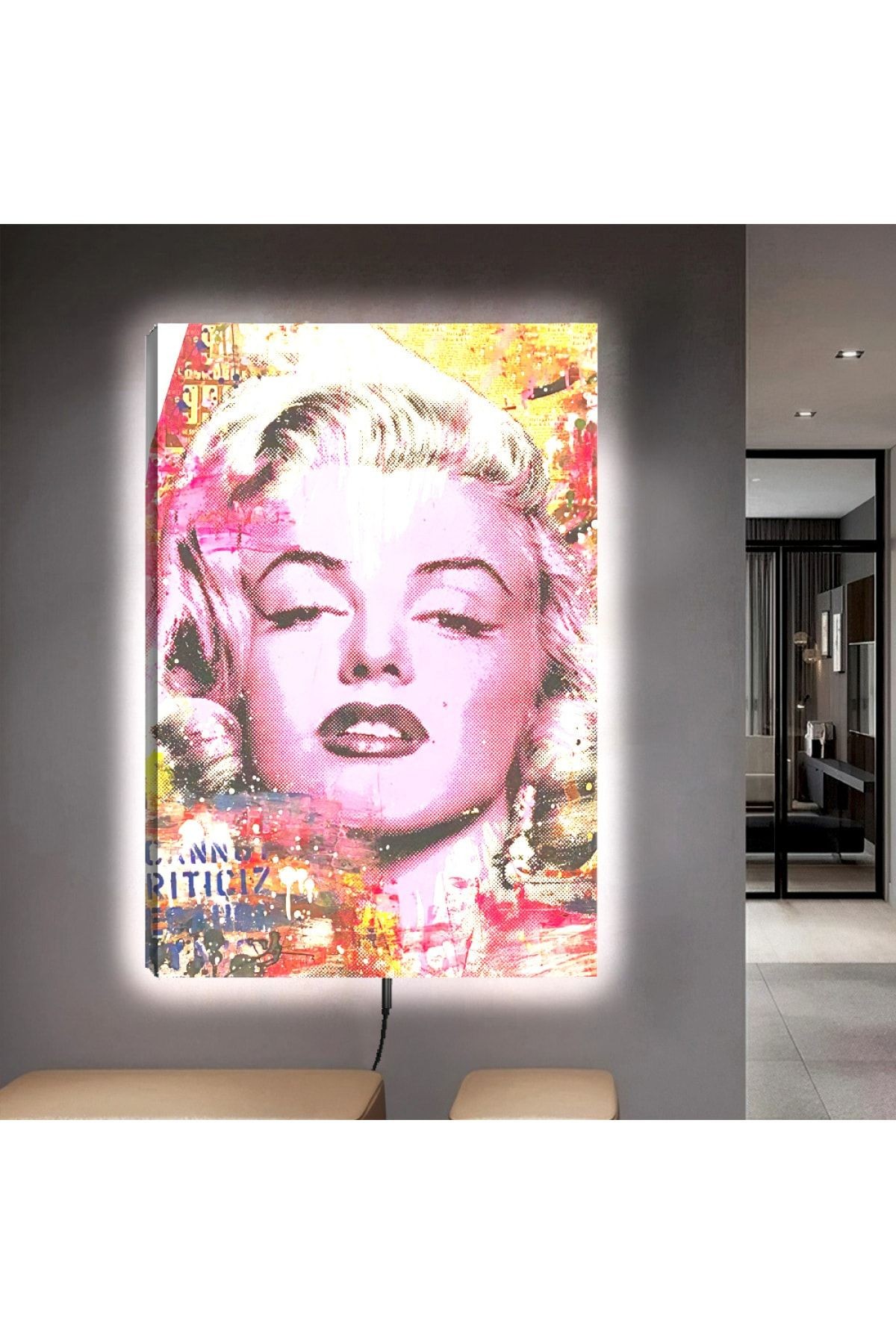 Kanvas Renkli Arka Planlı Marilyn Monroe Ledli Tablo