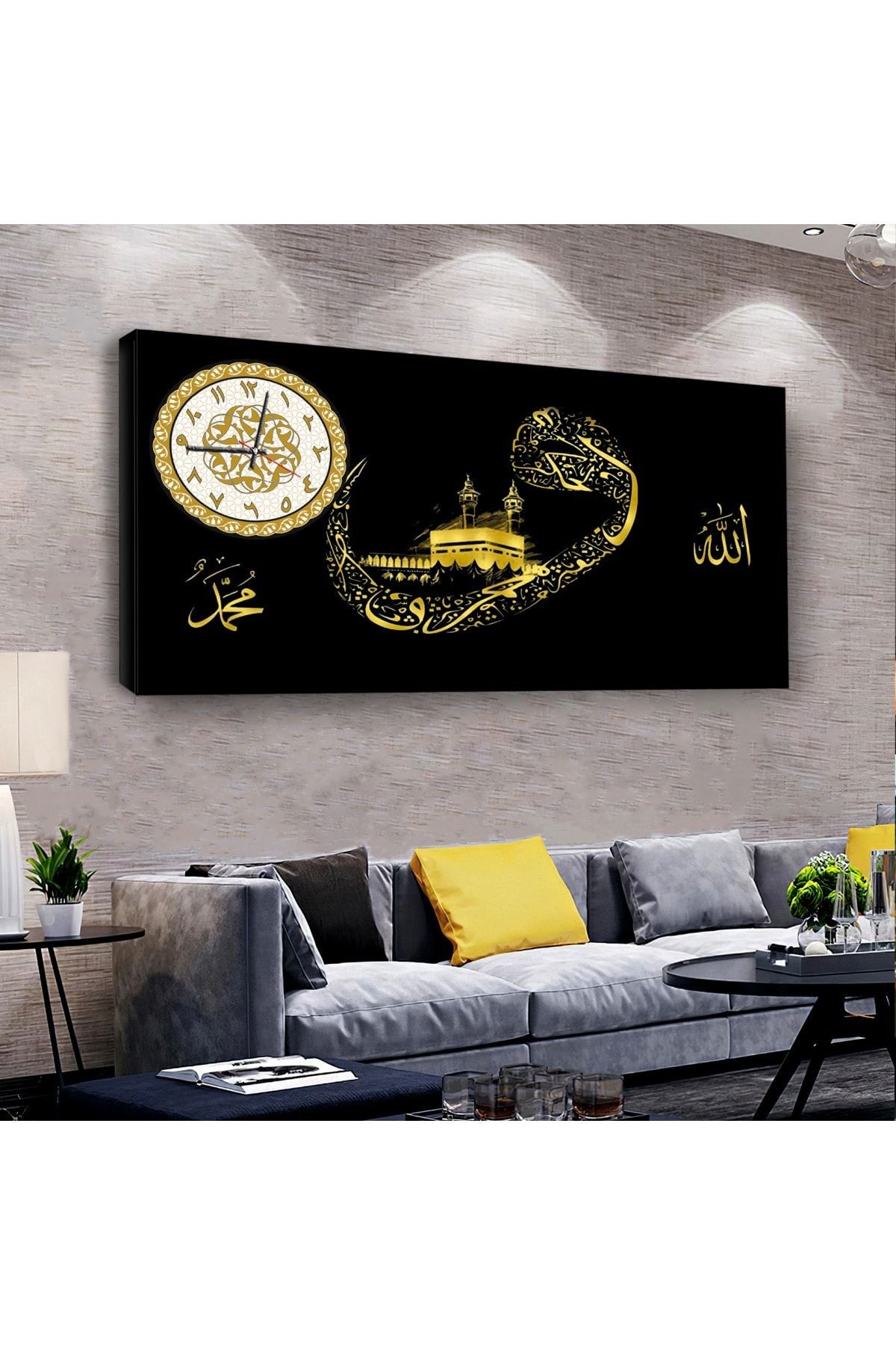Arapça Vav Dini 120 X 60 Saatli Kanvas Tablo