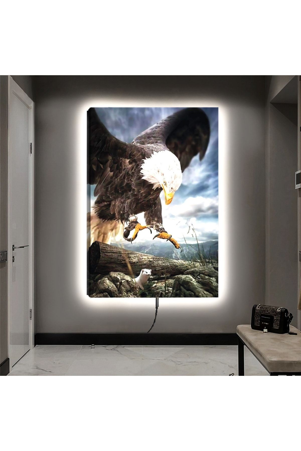 Ledli 90x60 Hayvanlar Alemi Şahin Kanvas Tablo