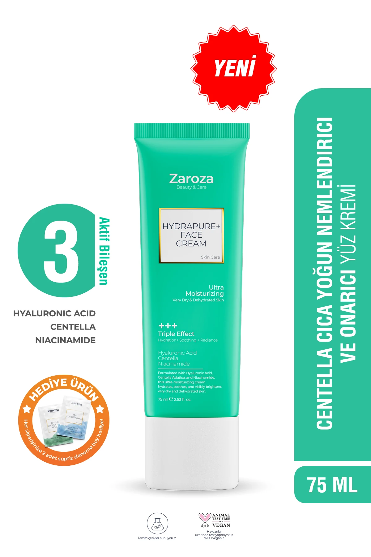 HydraPure+ Centella Hyaluronic Asit Yoğun Nemlendirici ve Onarıcı Yüz Kremi 75 ML