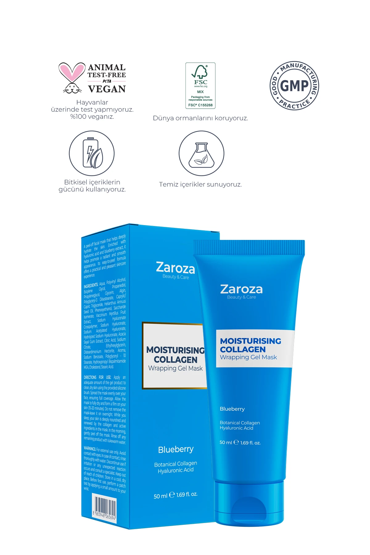 Yoğun Nemlendirici Gece Boyu Etkili Soyulabilir Kolajen Yüz Maskesi 50 Ml (HYALURONIC ACID )