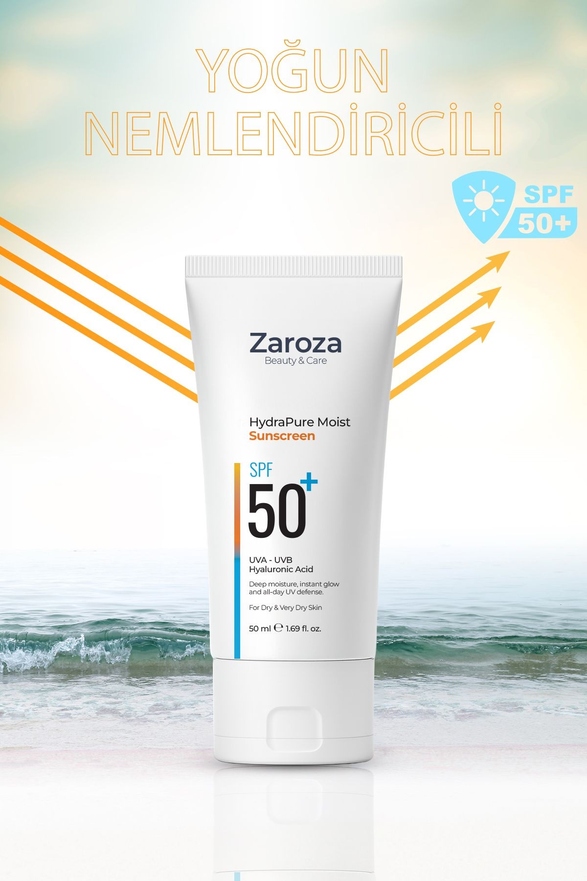 Nemlendirici Etkili Kuru Ciltlere Özel UVA UVB SPF50 + Güneş Kremi 50 ML (Hyaluronic Acid)