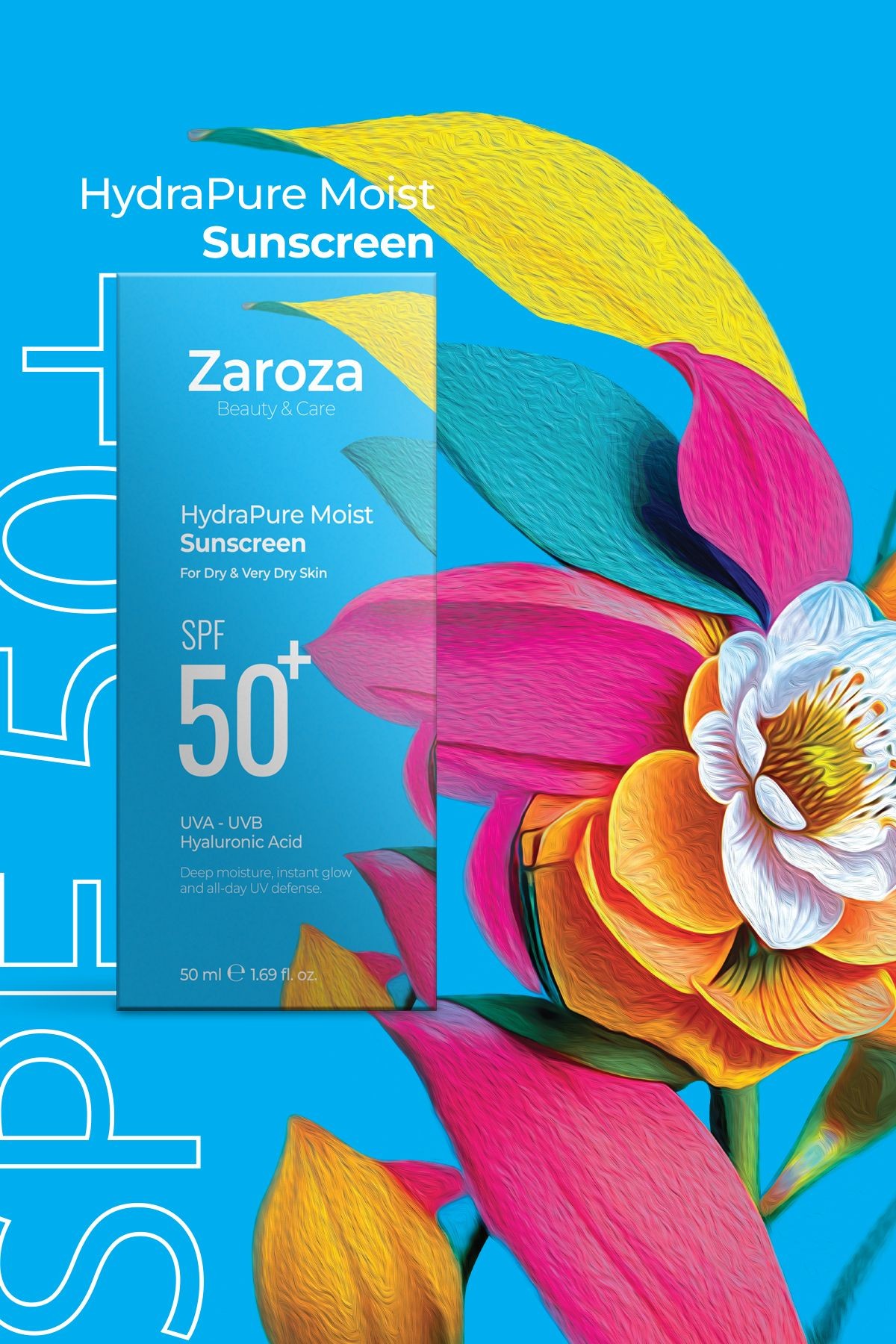 Nemlendirici Etkili Kuru Ciltlere Özel UVA UVB SPF50 + Güneş Kremi 50 ML (Hyaluronic Acid)