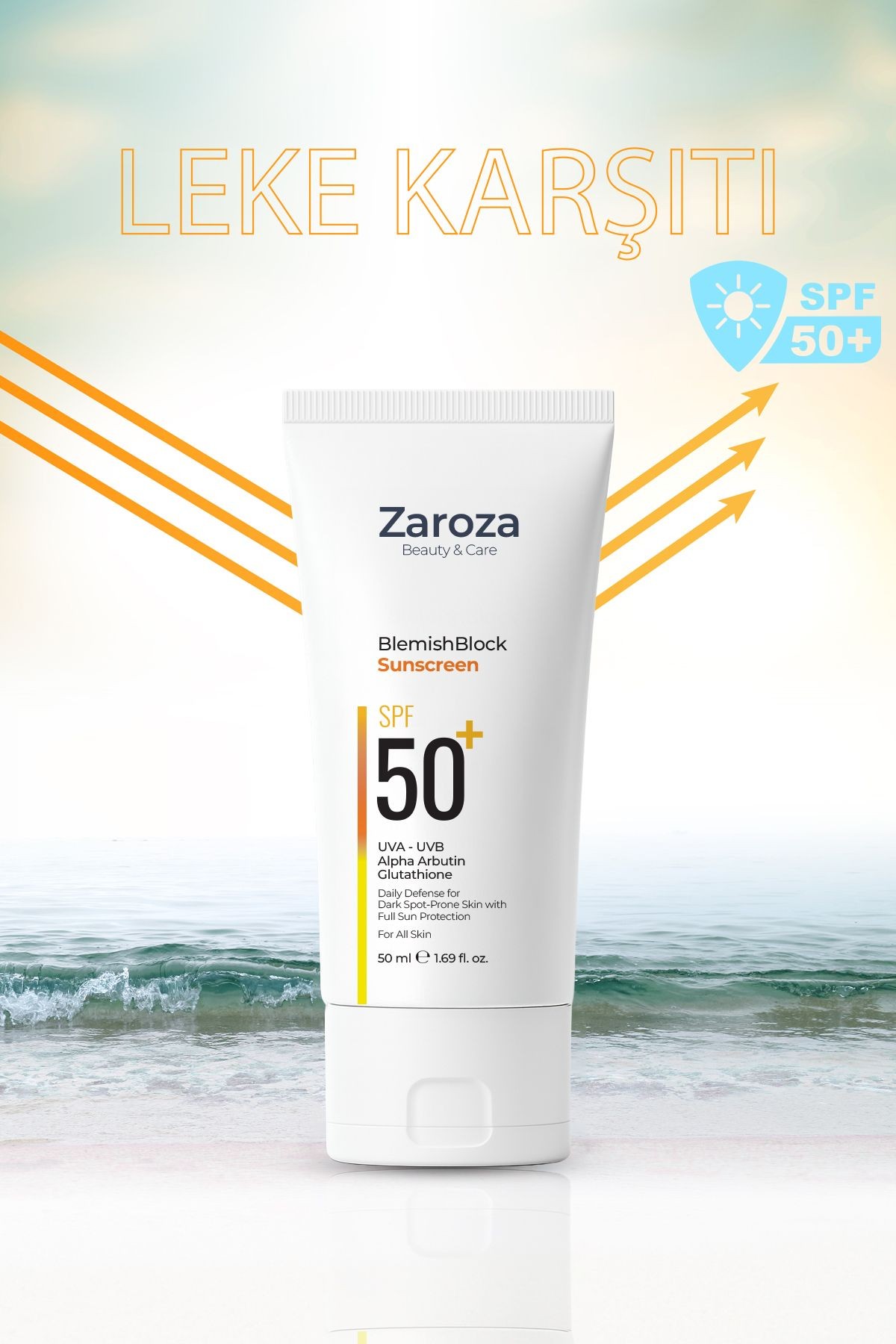 Leke Karşıtı ve Aydınlatıcı UVA UVB SPF50+ Güneş Kremi 50 ML (Arbutin + Glulatyon)