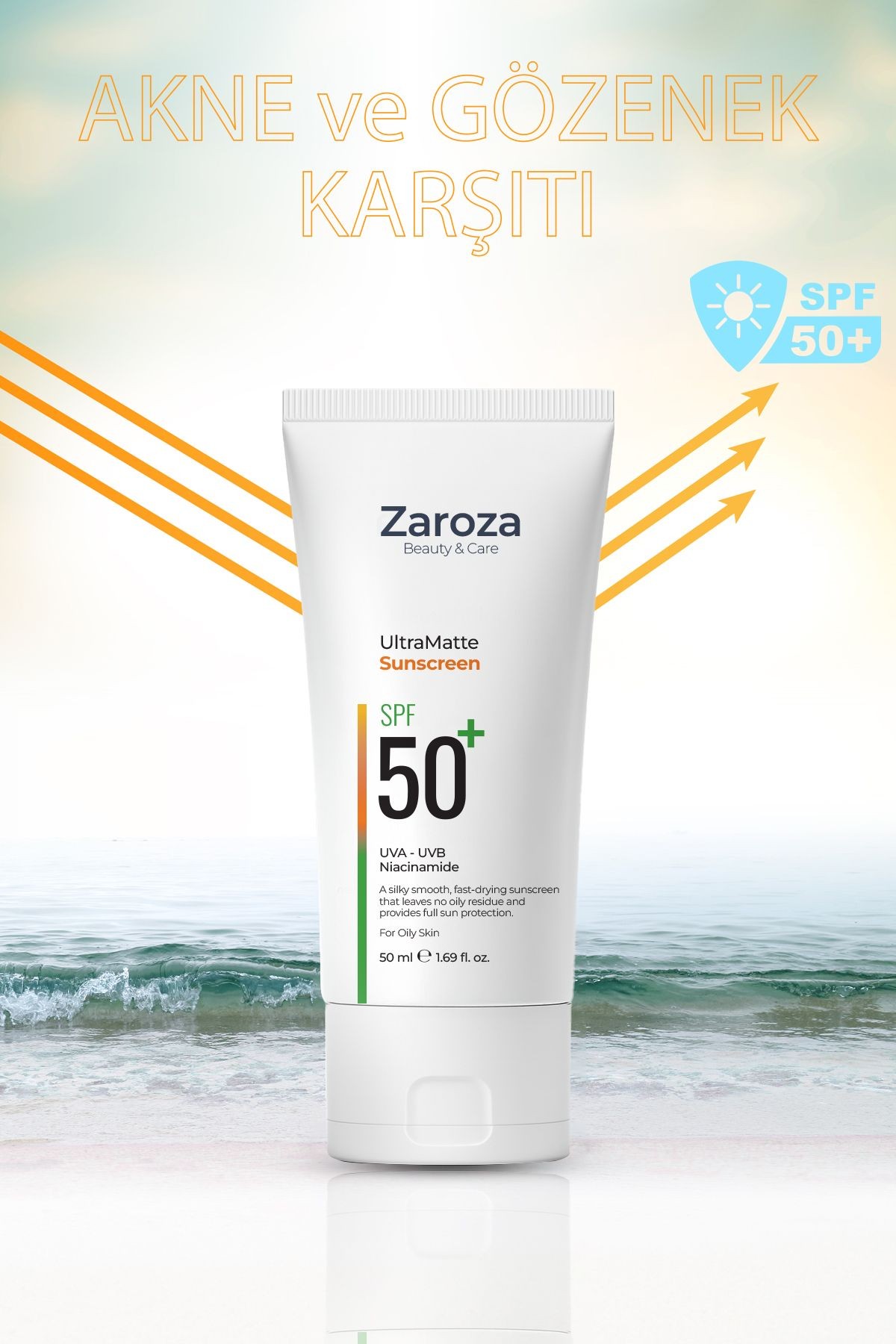Yağlı ve Karma Ciltlere Özel Matlaştırıcı UVA UVB SPF50+ Güneş Kremi 50 ML ( Niacinamide)