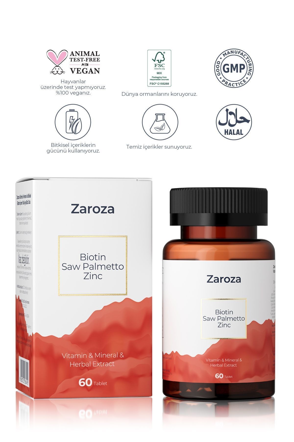 Hair Vitamin Biotin, Saw Palmetto, Zinc | Saç Derisi Ve Saç Sağlığı Vitamin - 60 Tablet