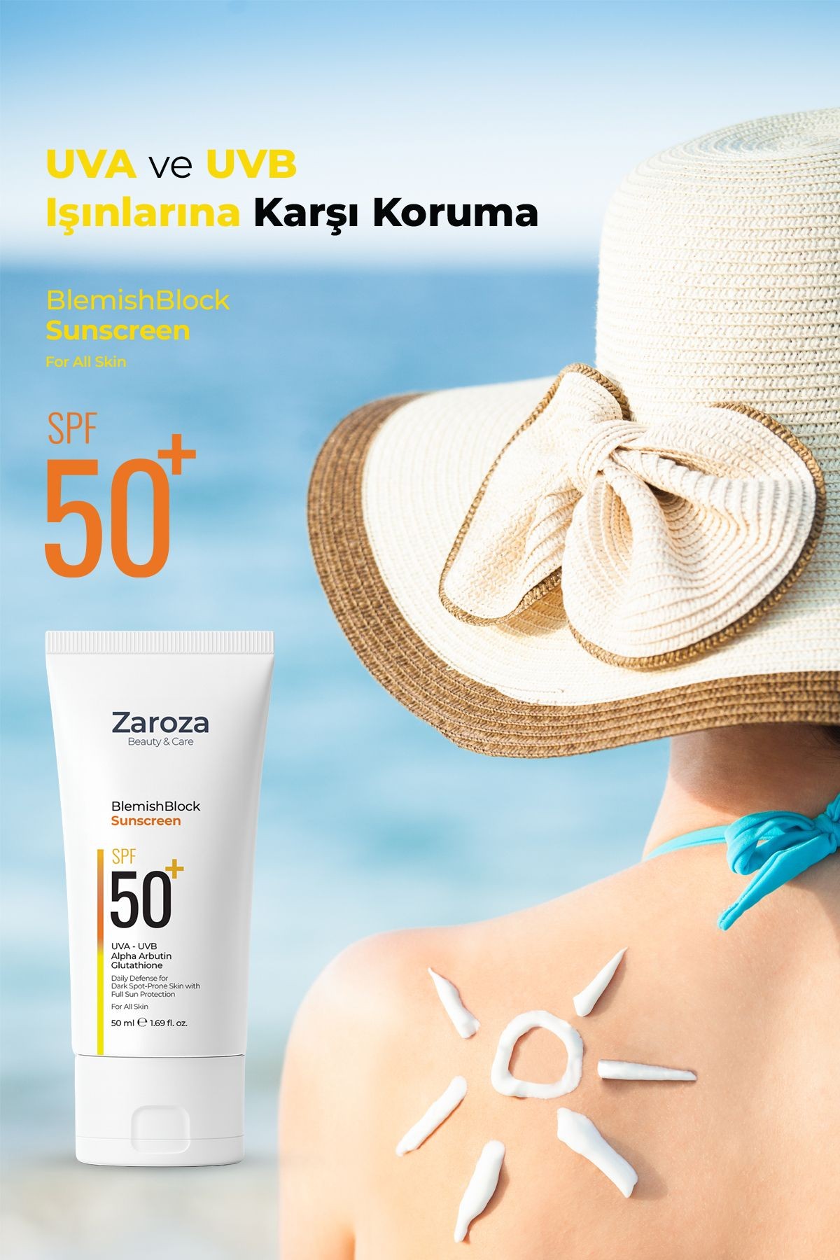 Leke Karşıtı ve Aydınlatıcı UVA UVB SPF50+ Güneş Kremi 50 ML (Arbutin + Glulatyon)