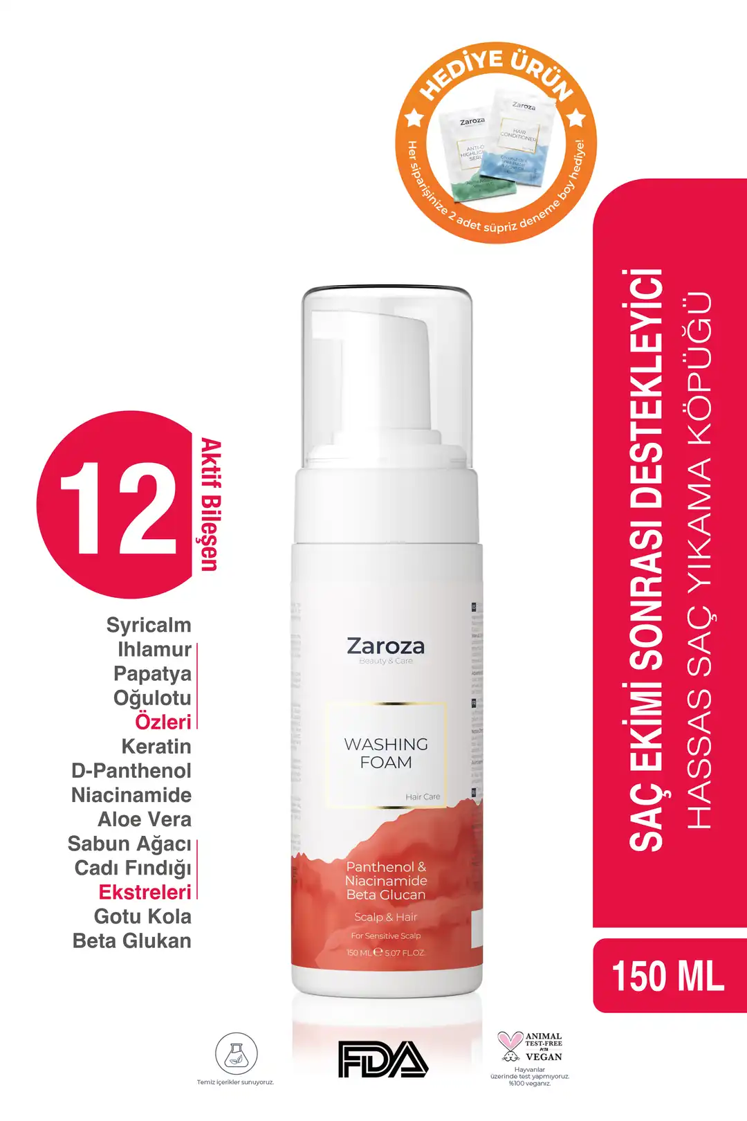 Washing Foam Saç Ekimi Sonrası Yıkama Köpüğü 150ml - Zaroza