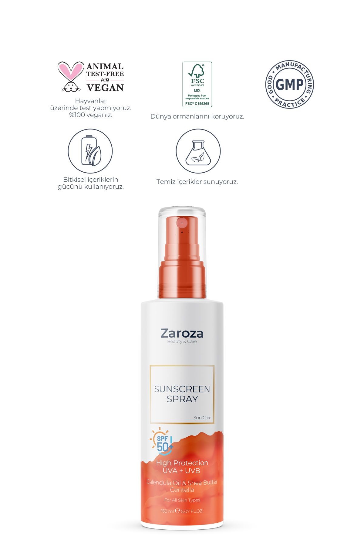 50 SPF+ UVA UVB Güneş Koruyucu Nemlendirici Cilt Losyonu (CALENDULA OIL / SHEA BUTTER / CENTELLA)