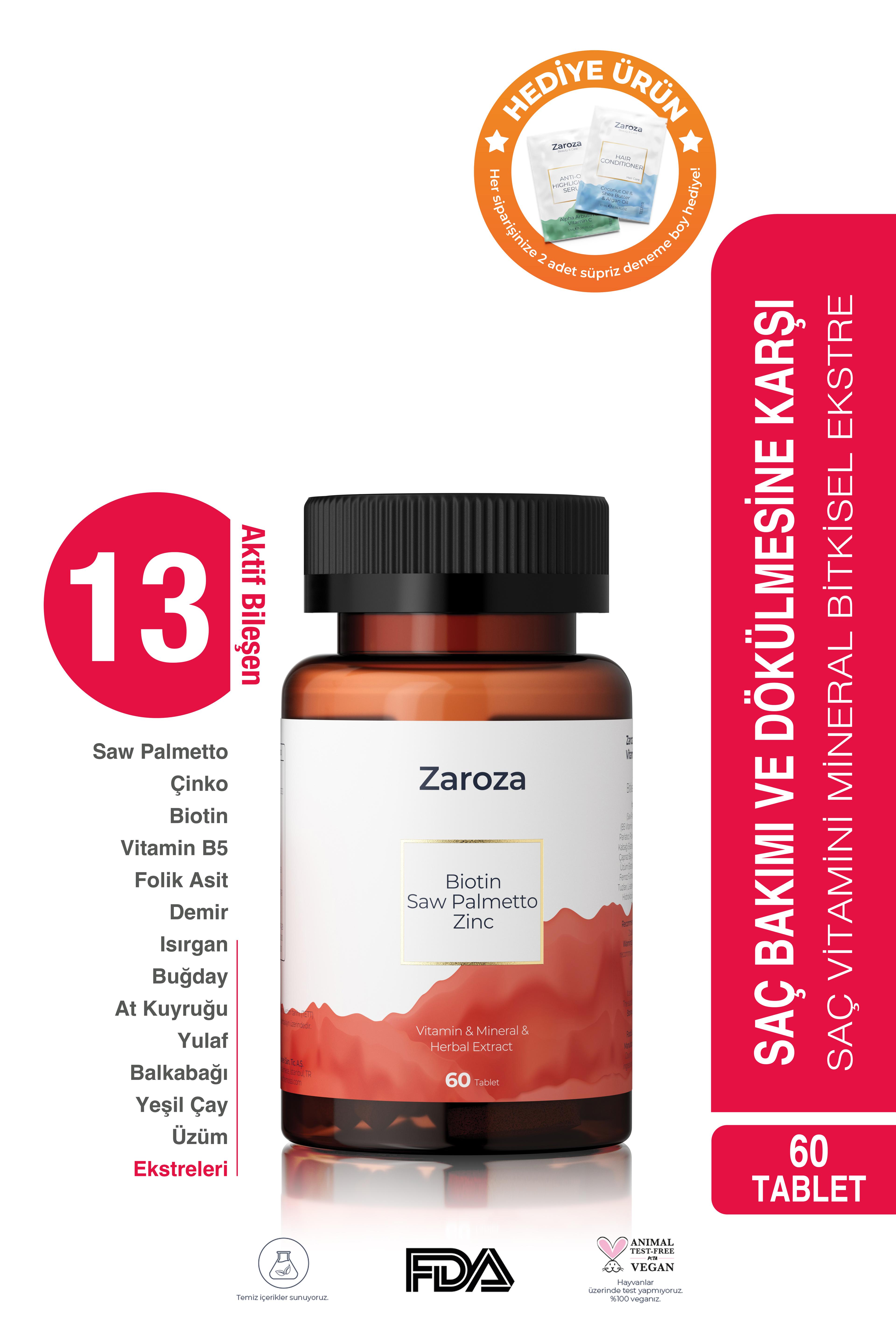 Hair Vitamin Biotin, Saw Palmetto, Zinc | Saç Derisi Ve Saç Sağlığı Vitamin - 60 Tablet