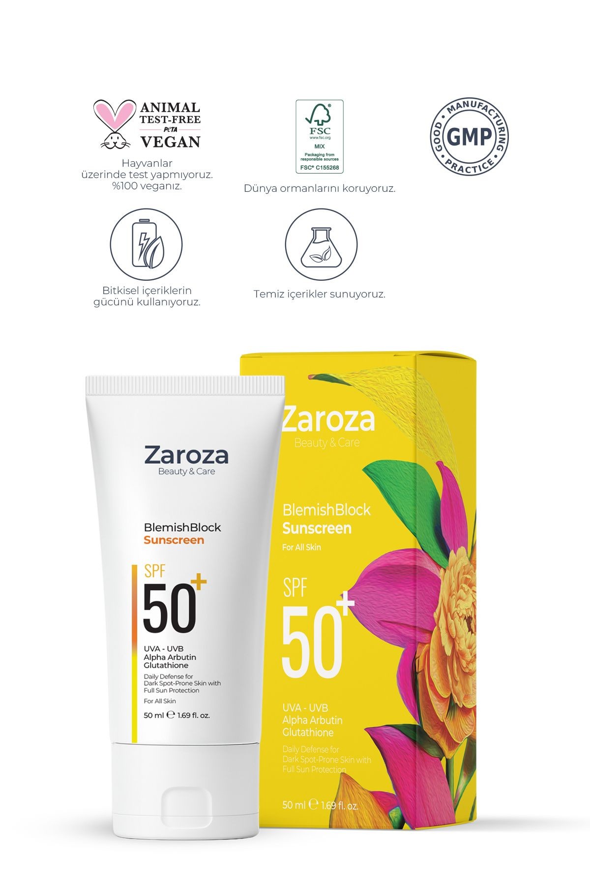 Leke Karşıtı ve Aydınlatıcı UVA UVB SPF50+ Güneş Kremi 50 ML (Arbutin + Glulatyon)