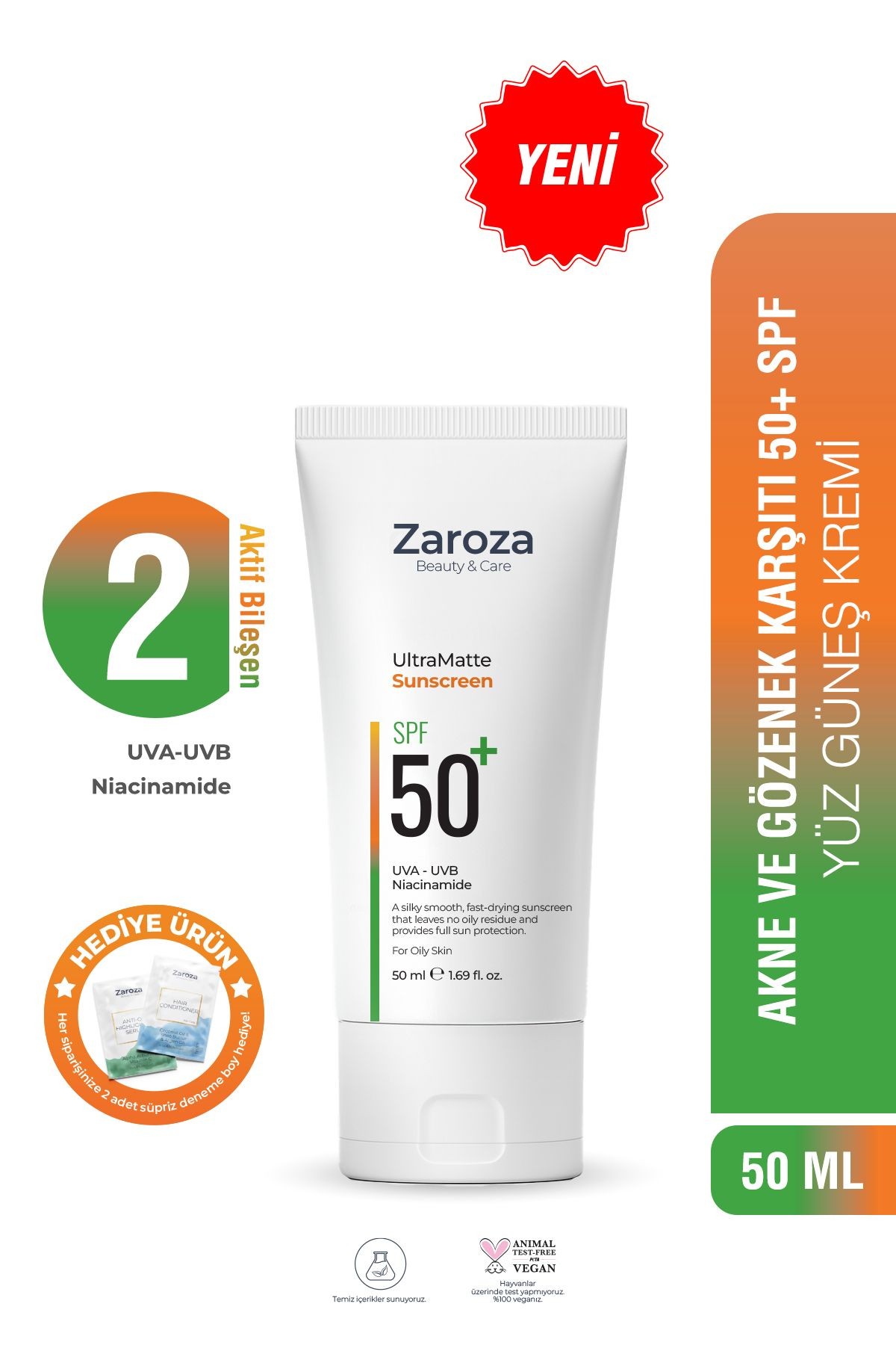 Yağlı ve Karma Ciltlere Özel Matlaştırıcı UVA UVB SPF50+ Güneş Kremi 50 ML ( Niacinamide)