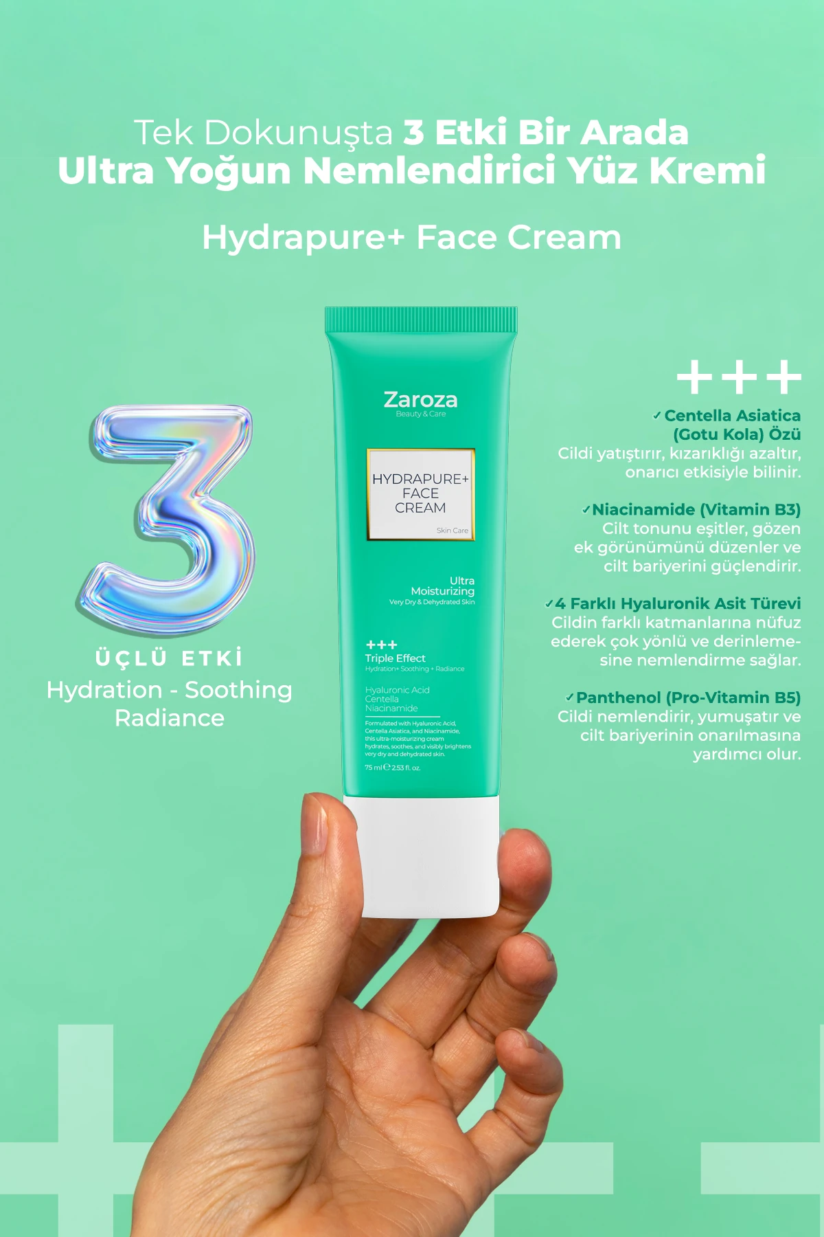 HydraPure+ Centella Hyaluronic Asit Yoğun Nemlendirici ve Onarıcı Yüz Kremi 75 ML