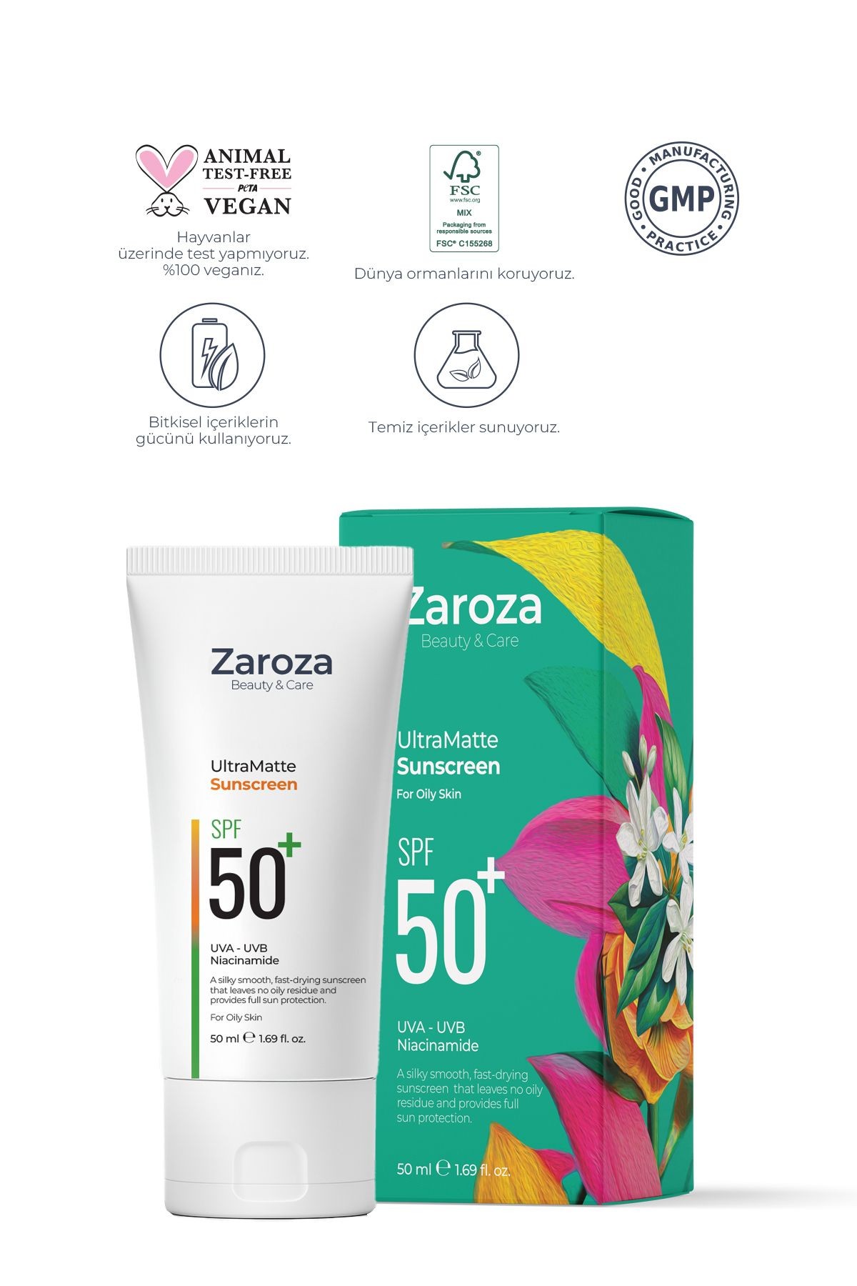 Yağlı ve Karma Ciltlere Özel Matlaştırıcı UVA UVB SPF50+ Güneş Kremi 50 ML ( Niacinamide)