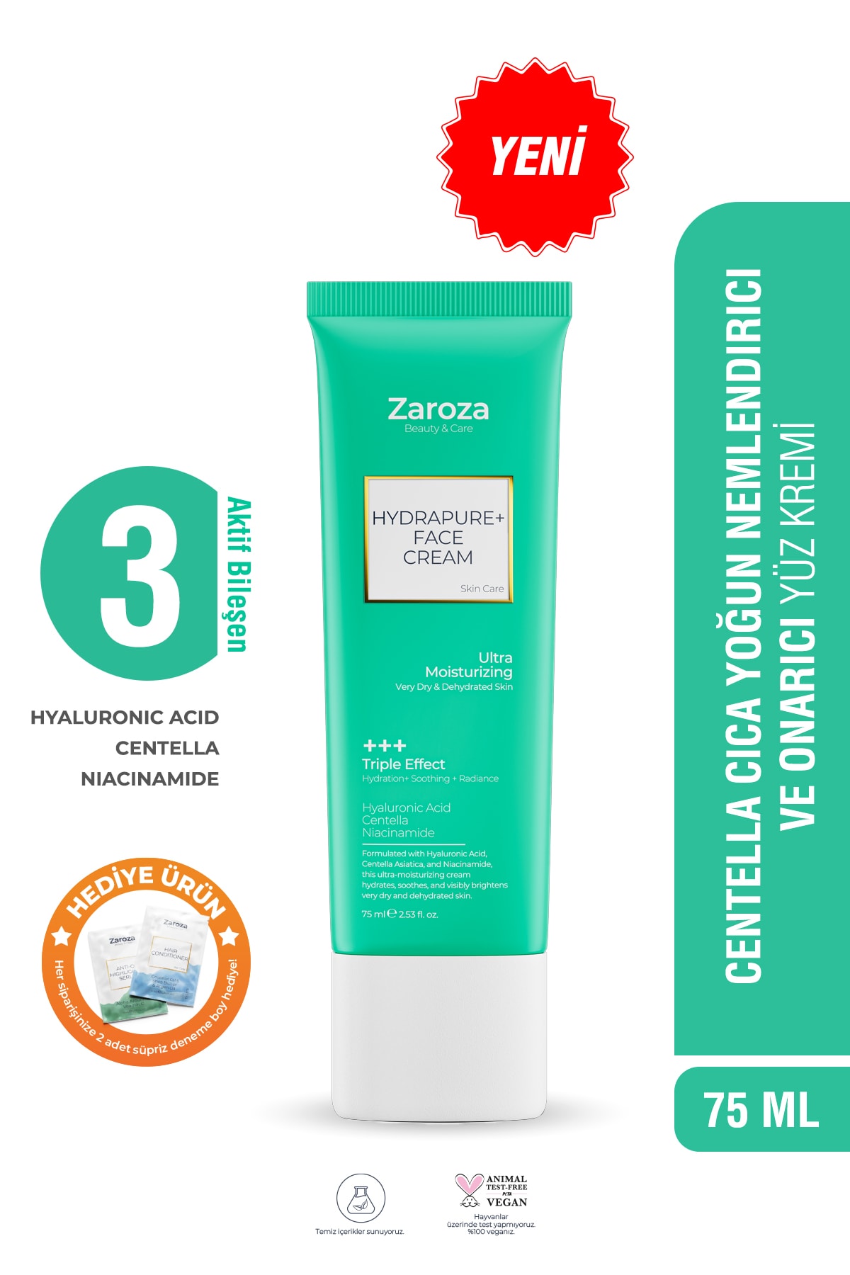 HydraPure+ Centella Hyaluronic Asit Yoğun Nemlendirici ve Onarıcı Yüz Kremi 75 ML