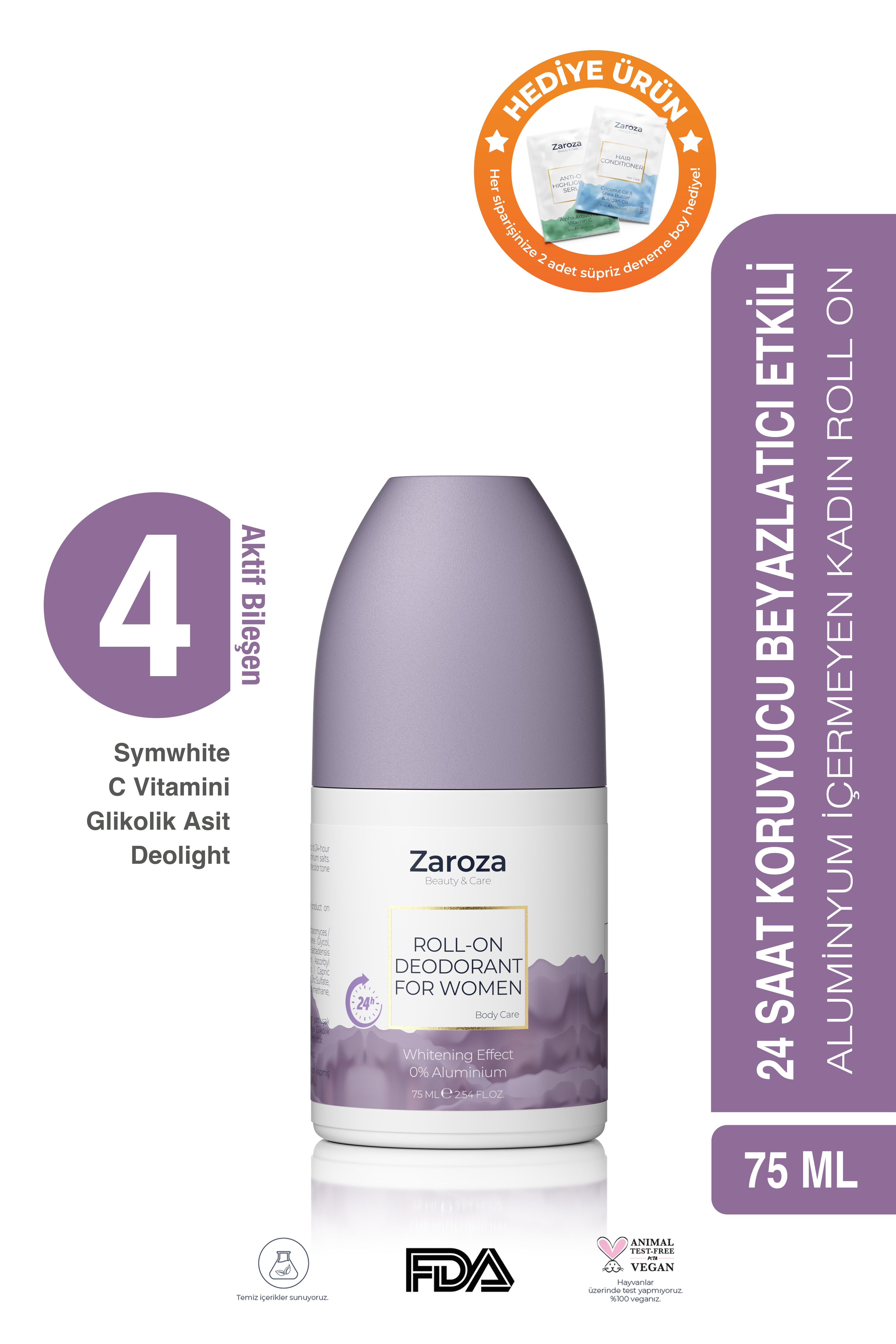 Roll-on For Women | Beyazlatma Etkili 24 Saat Koruma Aluminyum Içermeyen Kadın Roll On - 75 ml
