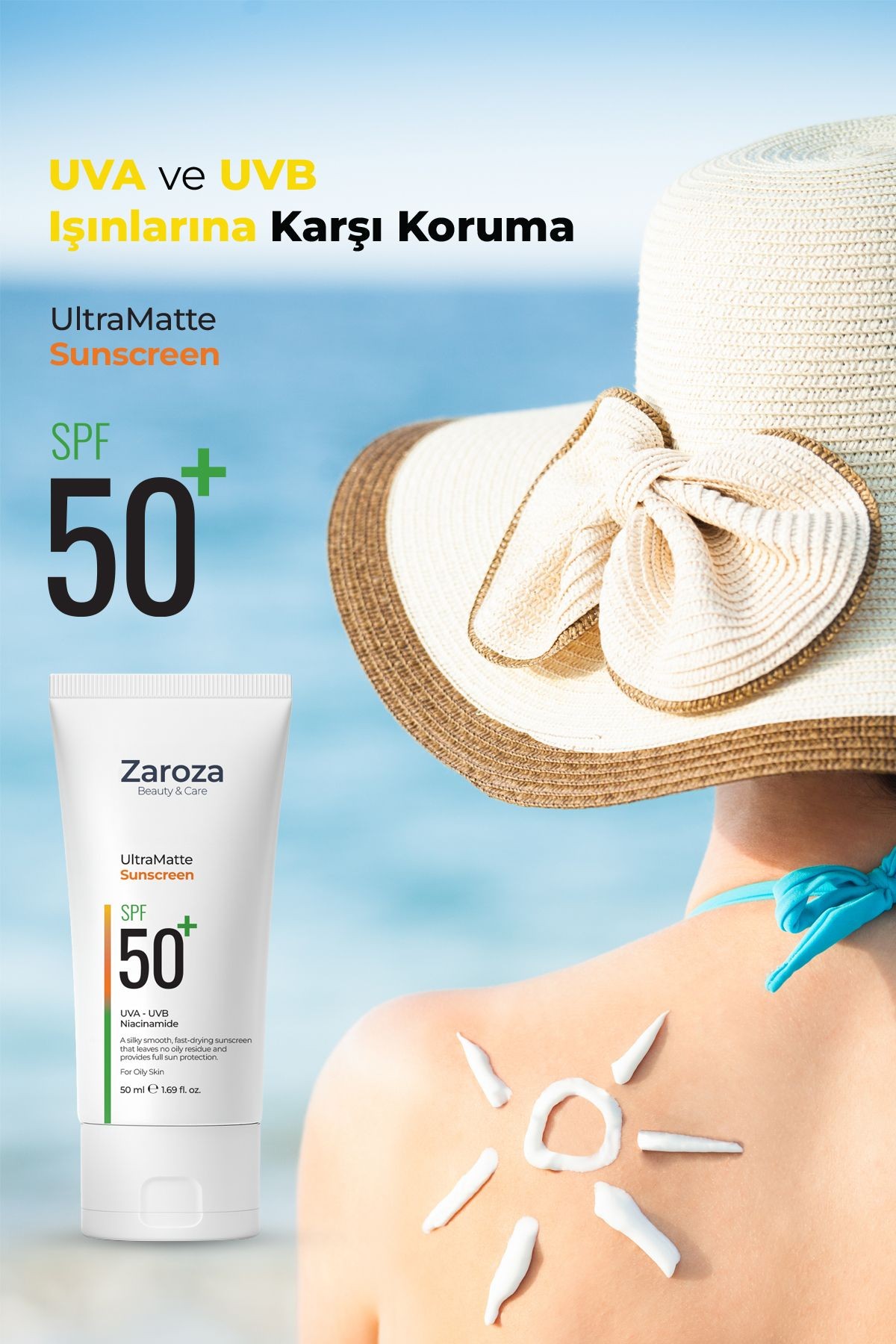 Yağlı ve Karma Ciltlere Özel Matlaştırıcı UVA UVB SPF50+ Güneş Kremi 50 ML ( Niacinamide)