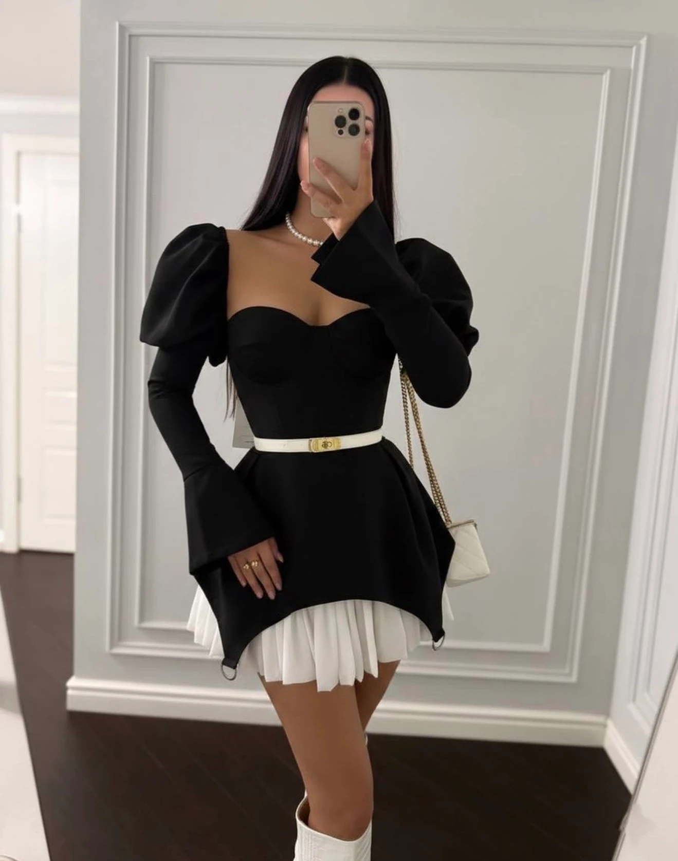 DUCHESSE BALON KOLLU FİLE ETEK DETAY KORSE ELBİSE