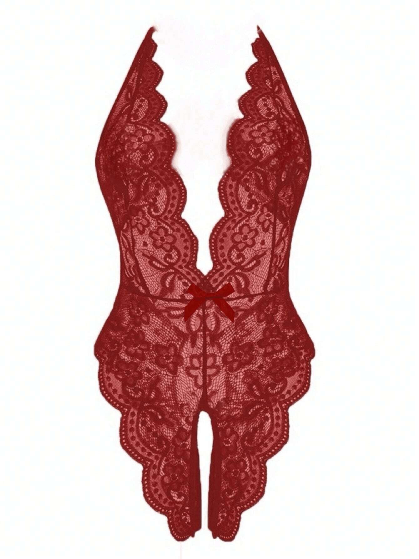 Dantelli Burgonya Çapraz Sırt Babydoll