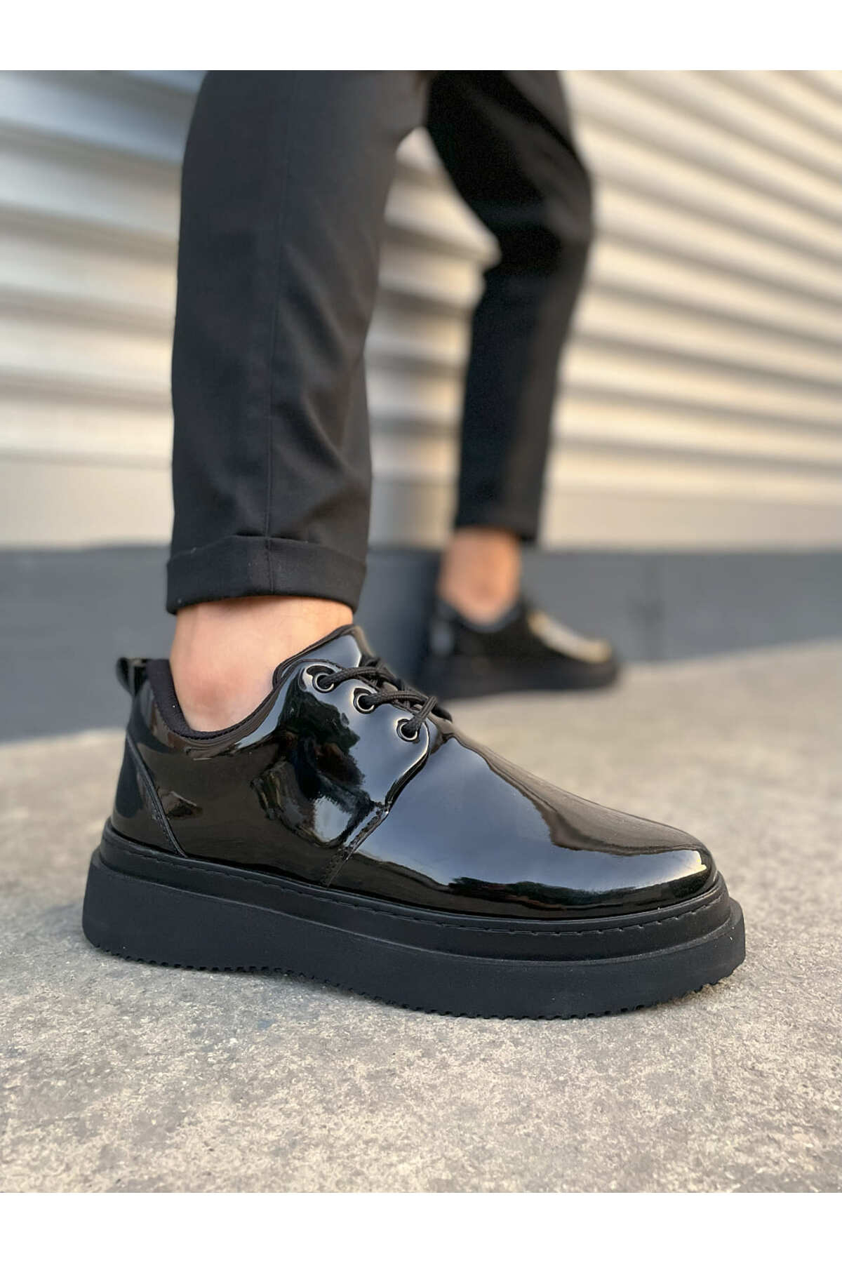 JY03 Luxor Bağcıklı Cilt Erkek Günlük Spor Klasik Ayakkabı CBT - Beyaz - siyah-rugan-rst