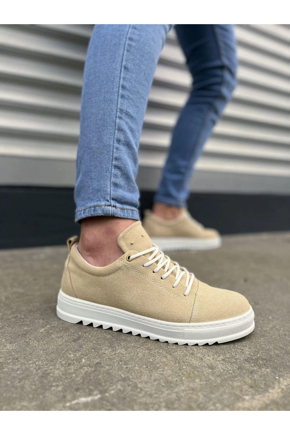 JY152 Cool Bağcıklı Cilt Erkek Günlük Spor Klasik Ayakkabı CBT - Beyaz - krem-süet-sbt