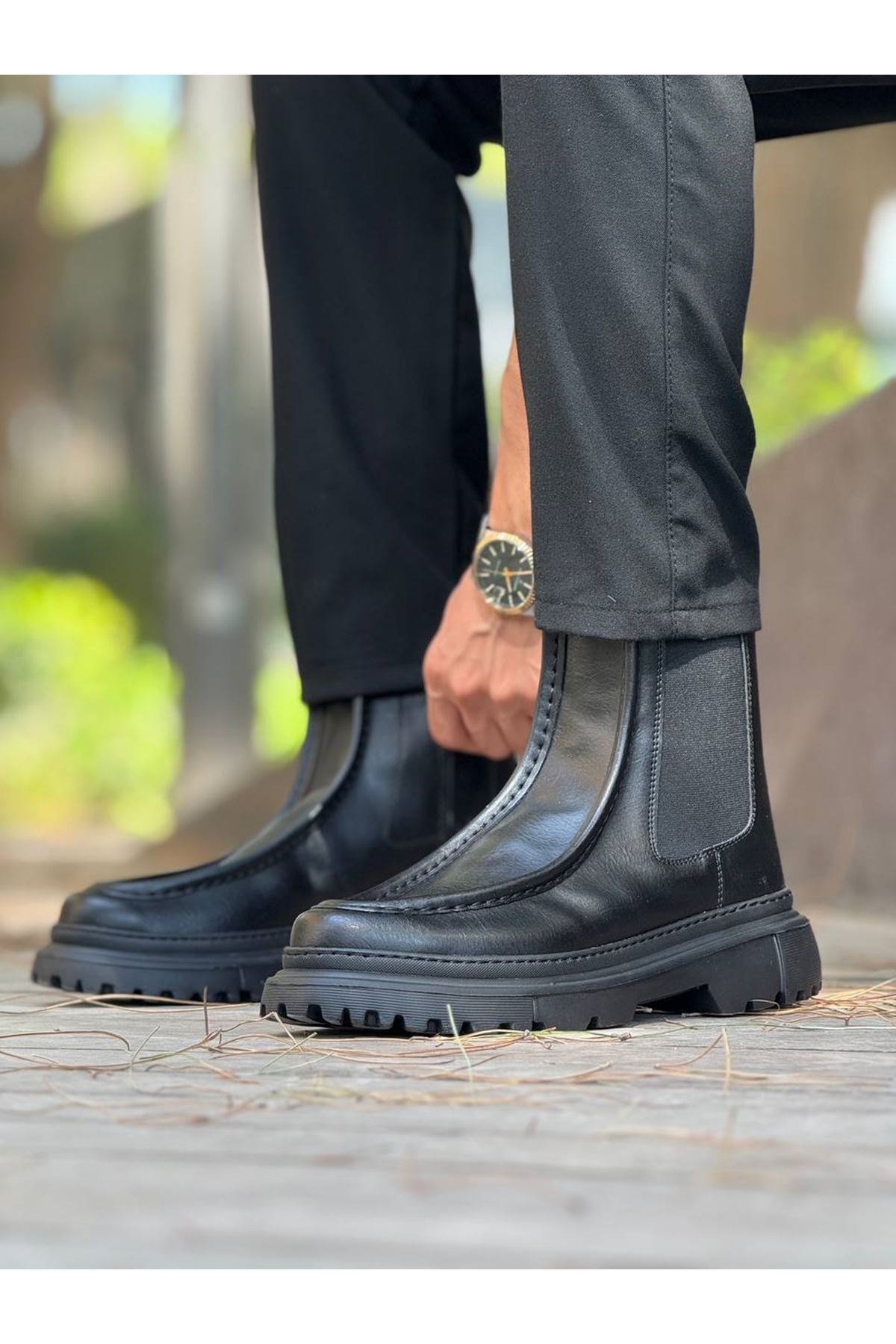 YG2433 Erkek Fermuarlı Klasik Cilt Bot Siyah - CST